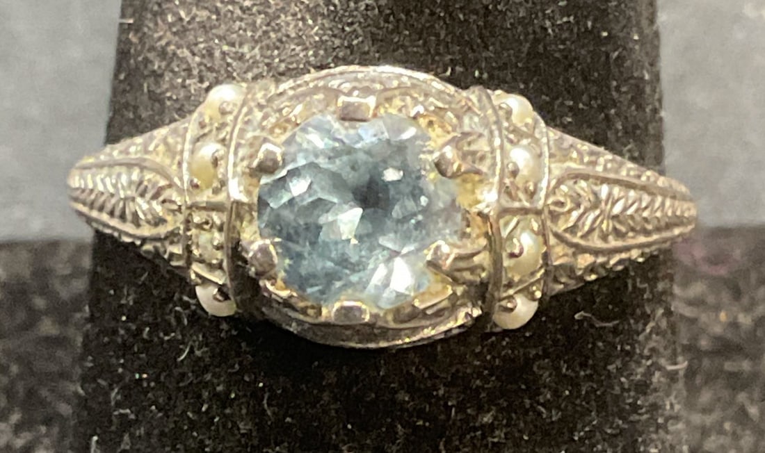 Sterling Silver Blue Spinel Seed Pearl Ring (1 of 6)