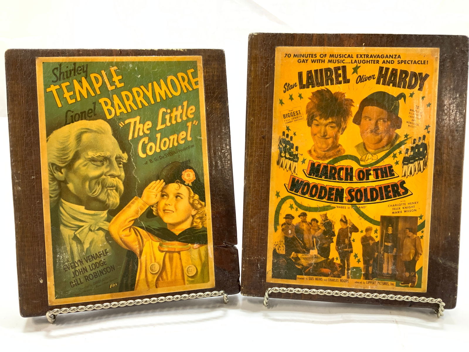 2 Vntg Collect Movie Flyers  on Wood Plaques, 1930s (1 of 7)