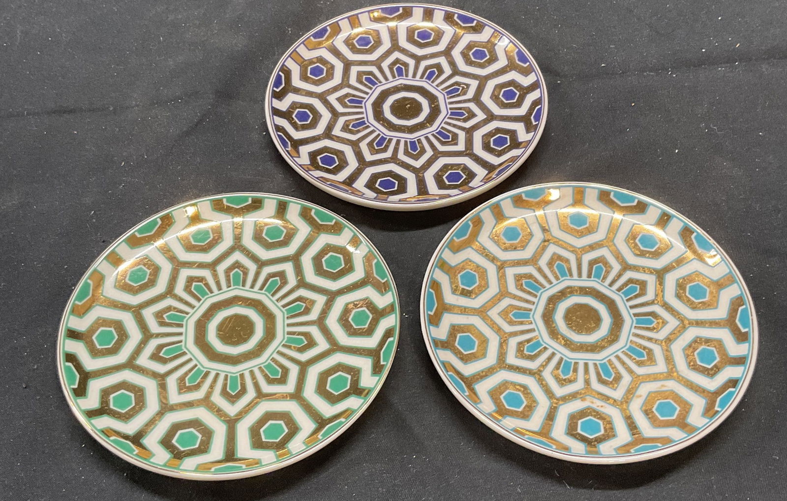 Set 3 Jonathan Adler Gilt porcelain Coasters (1 of 7)