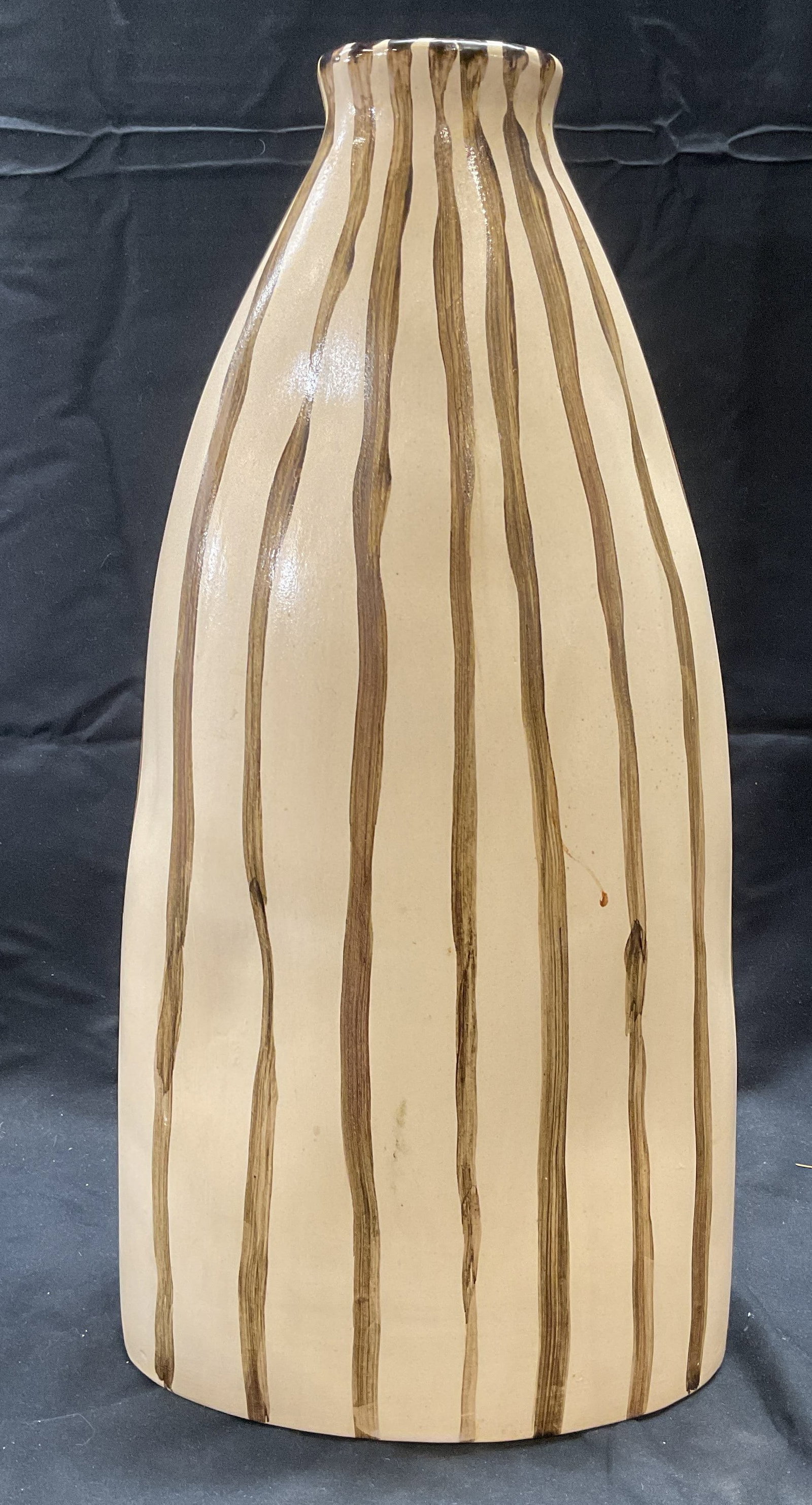 Hand Painted Ceramic Cream & Brown Stripe Vase (1 of 6)