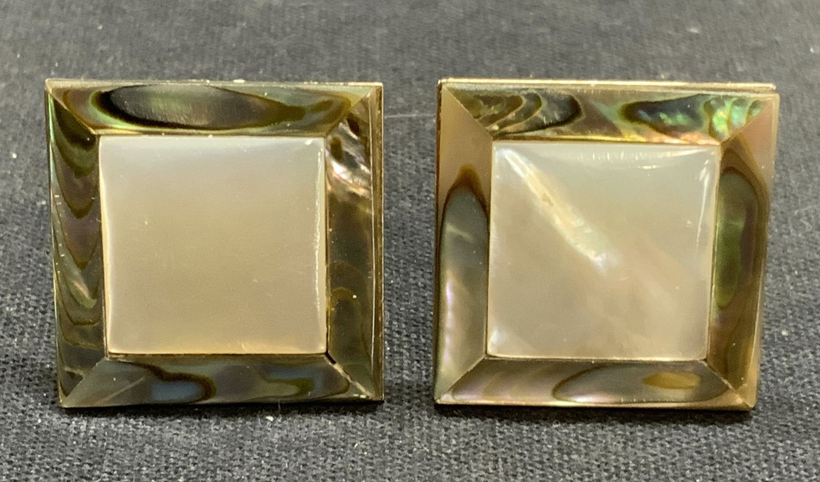Gold Tone Mother of Pearl Abalone Cufflinks (1 of 7)