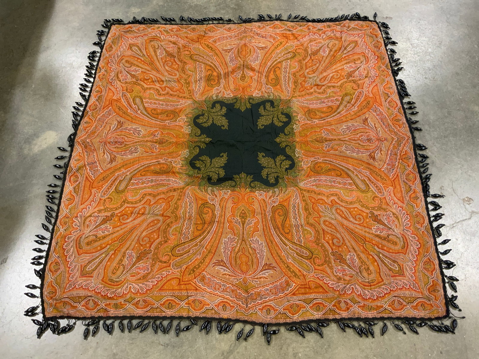 Antq Beaded Edge Jacquard Paisley Shawl (1 of 9)