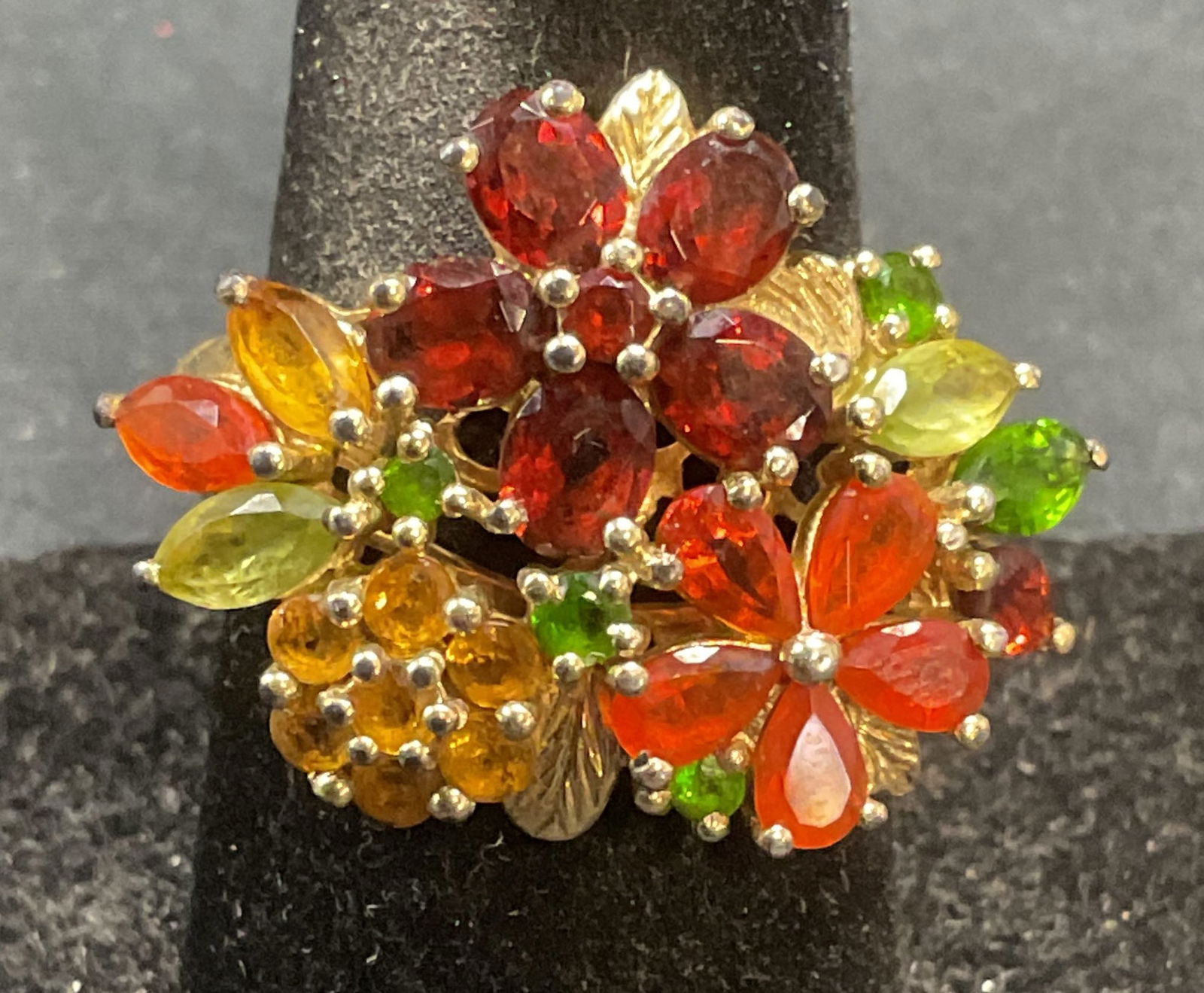 Sterling Silver Gold Pl Multi Gem Flower Ring (1 of 7)