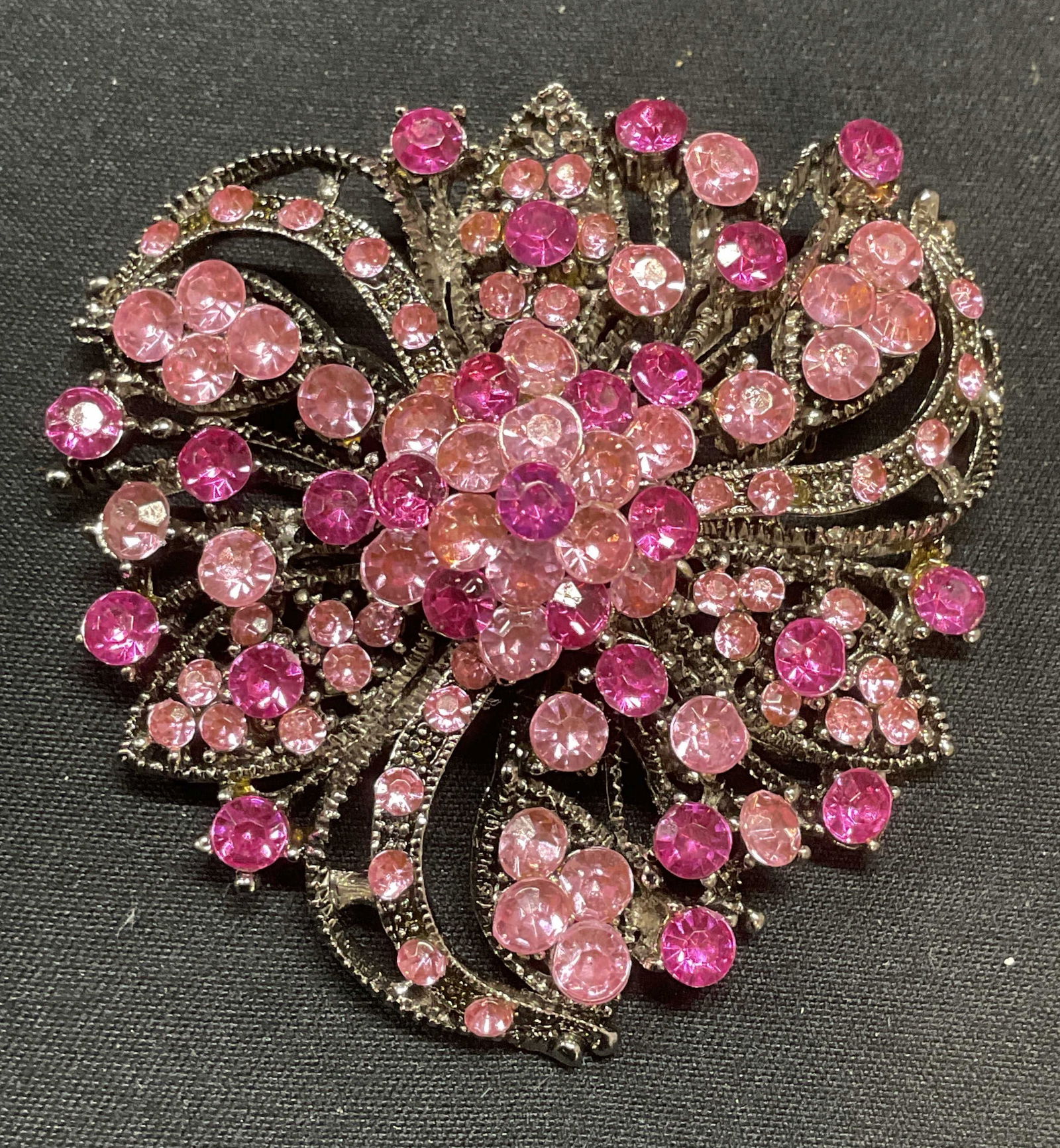 Silver Tone Pink Crystal Flower Brooch (1 of 6)