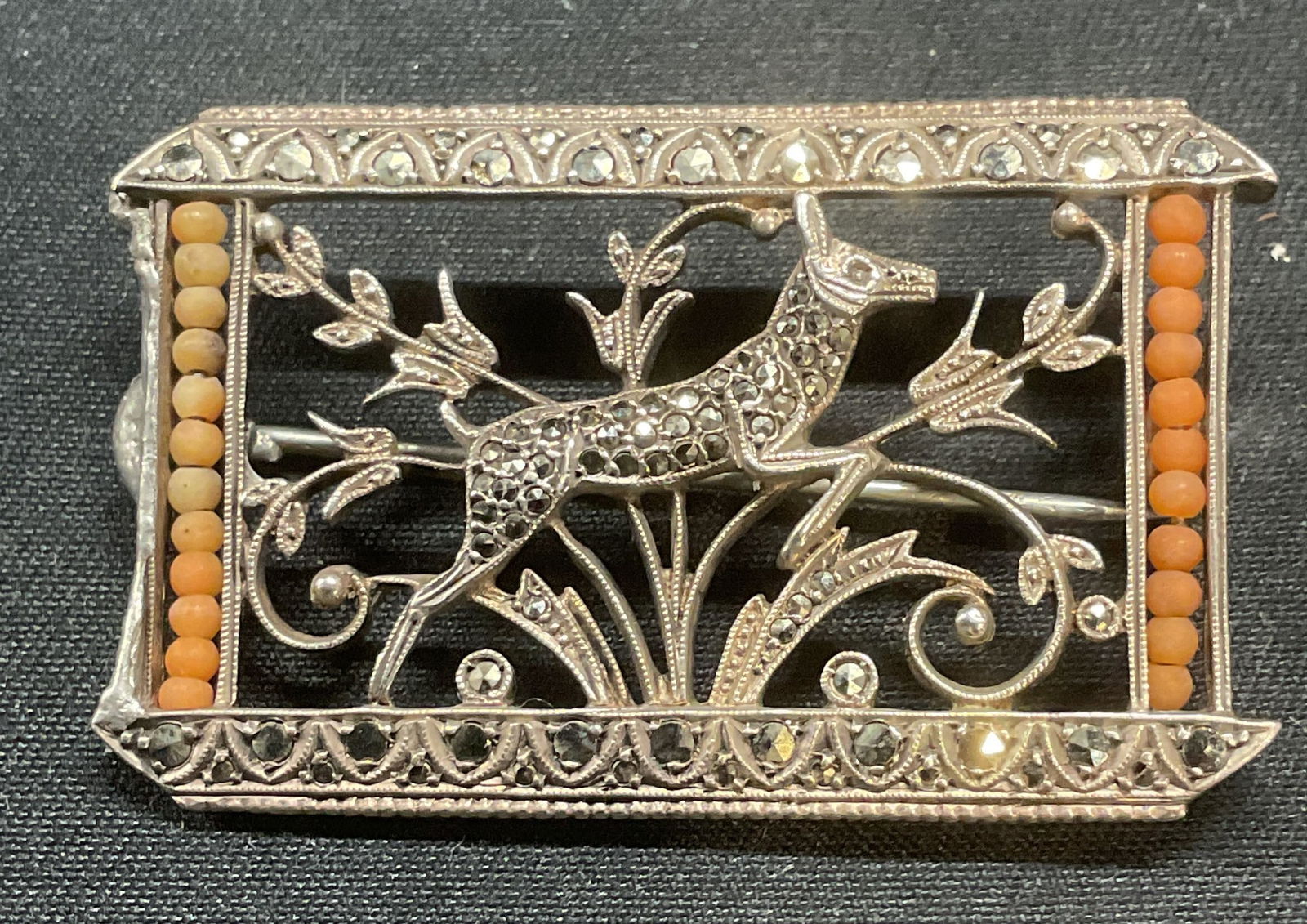 Vintage Sterling Silver Marcasite Deer Brooch (1 of 6)