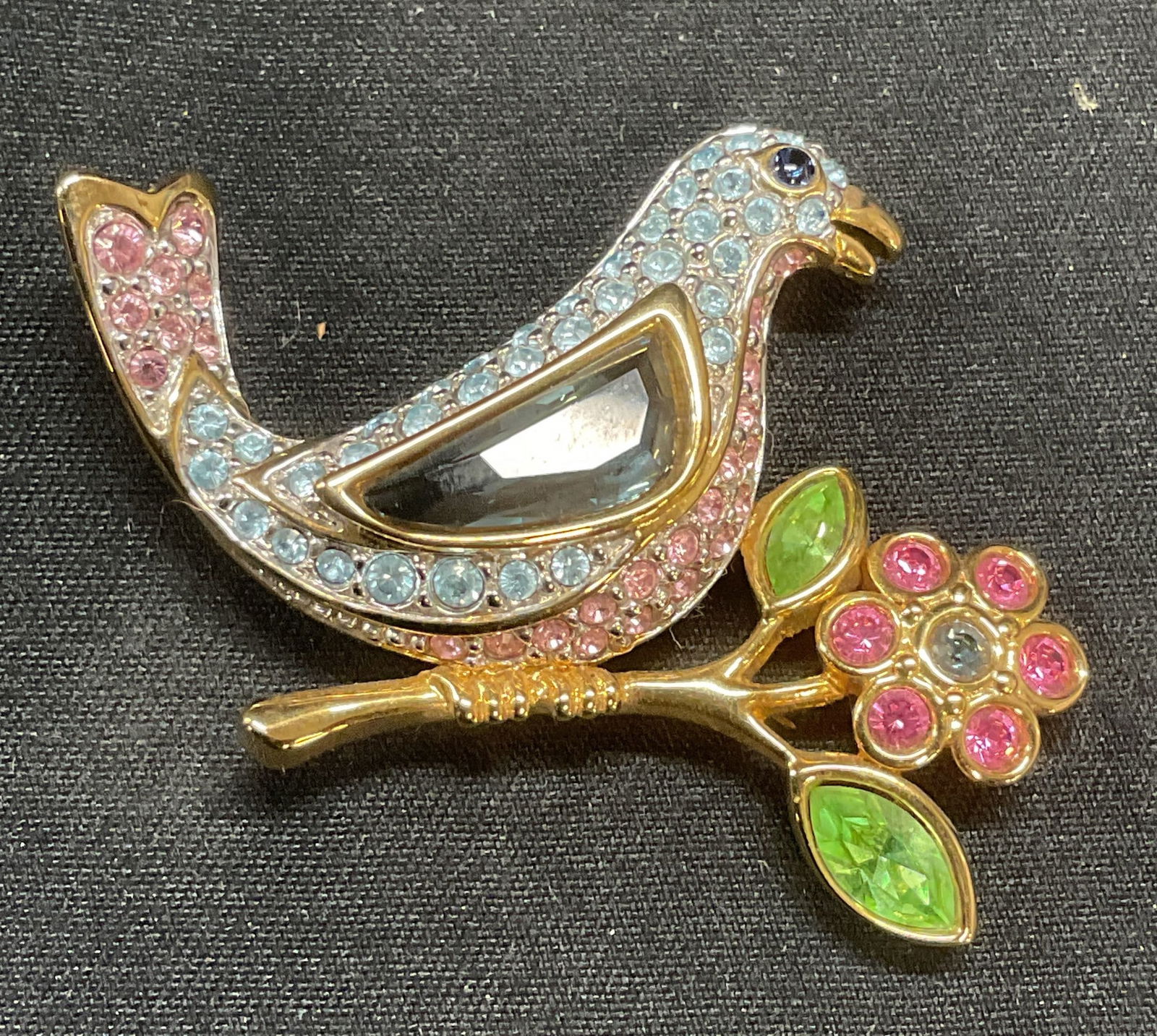 Swarovski Crystal Gold Pl Bird & Flower Brooch (1 of 7)