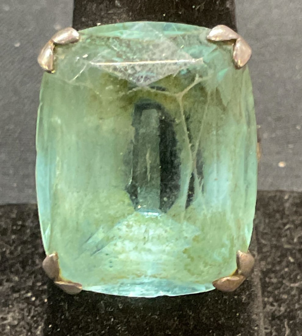 Vintage Silver Tone Blue Crystal Cocktail Ring (1 of 6)