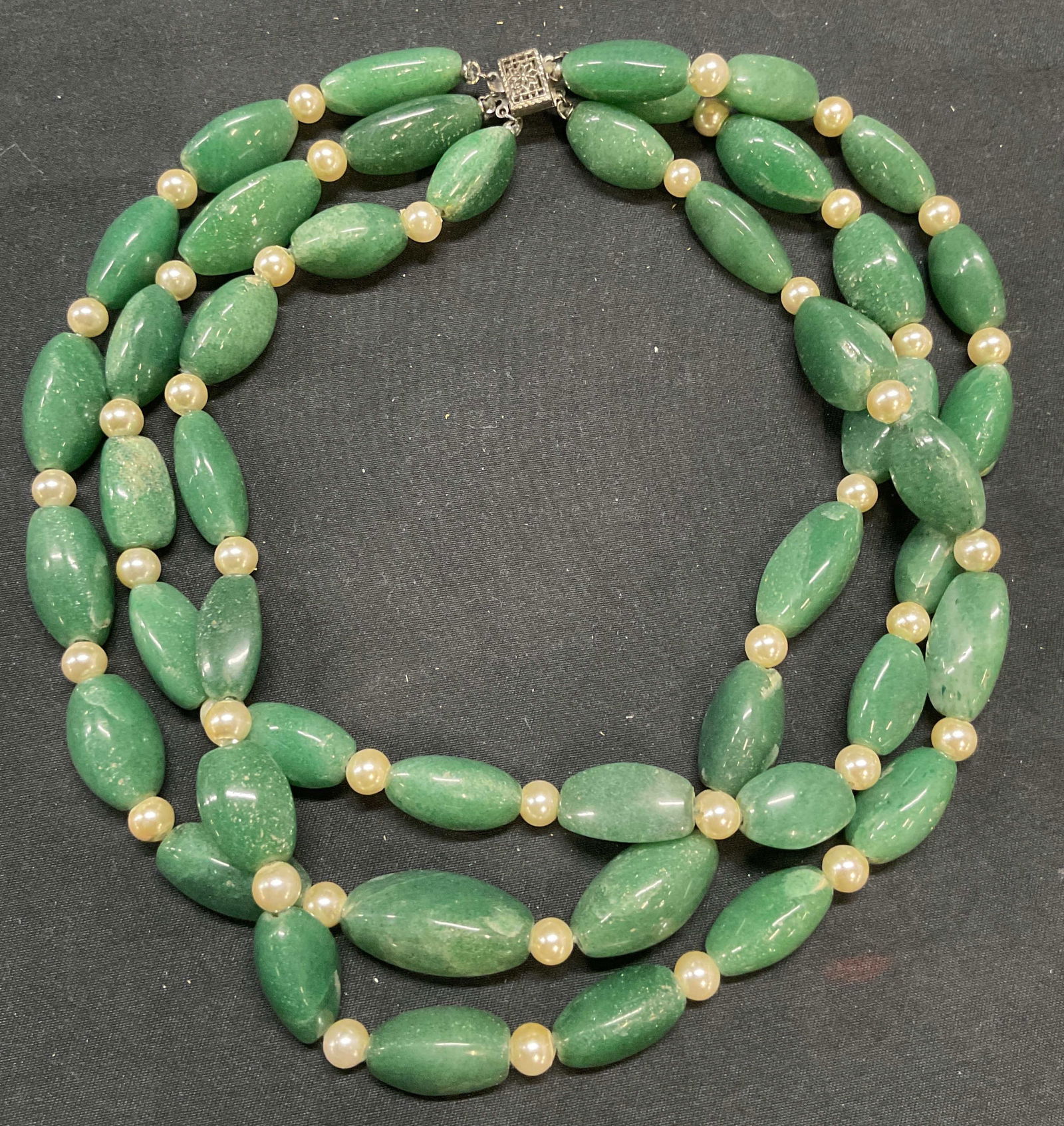 Green Gemstone & Faux Pearl Choker Necklace (1 of 6)
