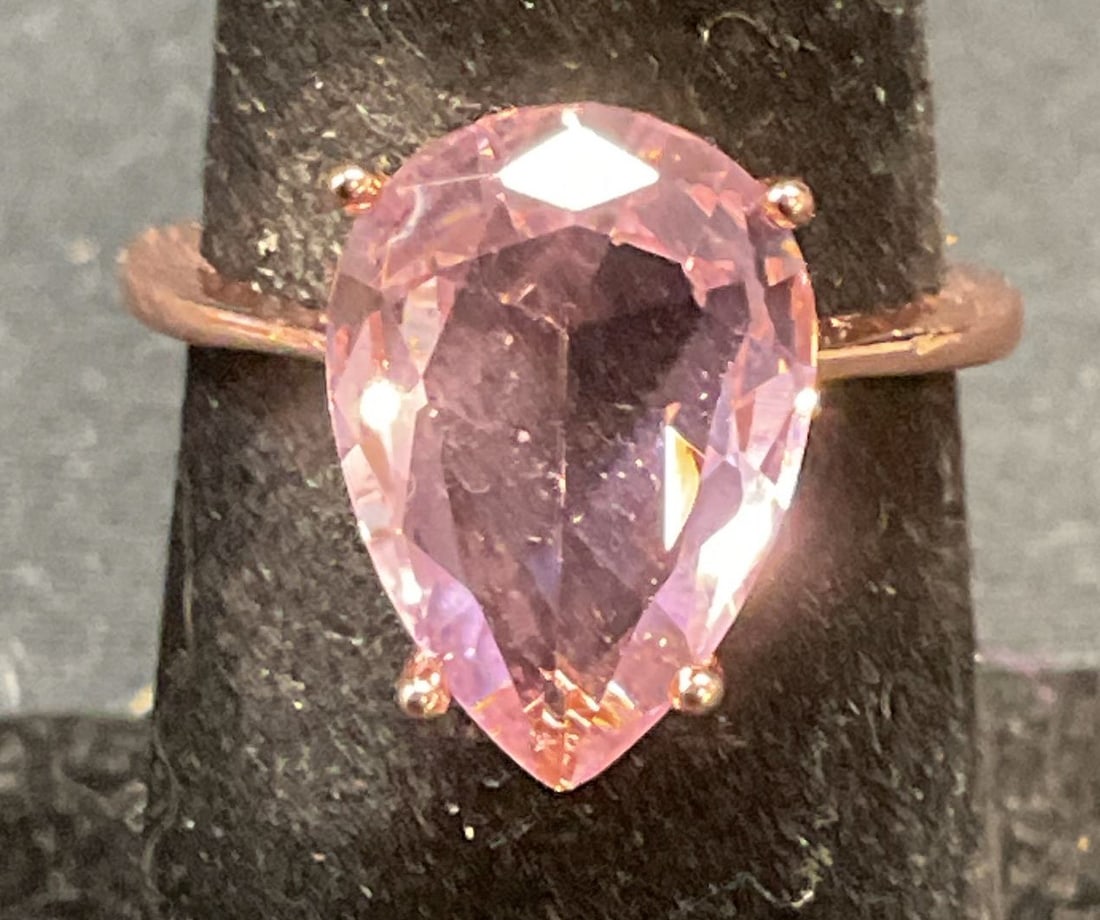 Sterling Silver Rose Gold Tn Pink Crystal Ring (1 of 6)