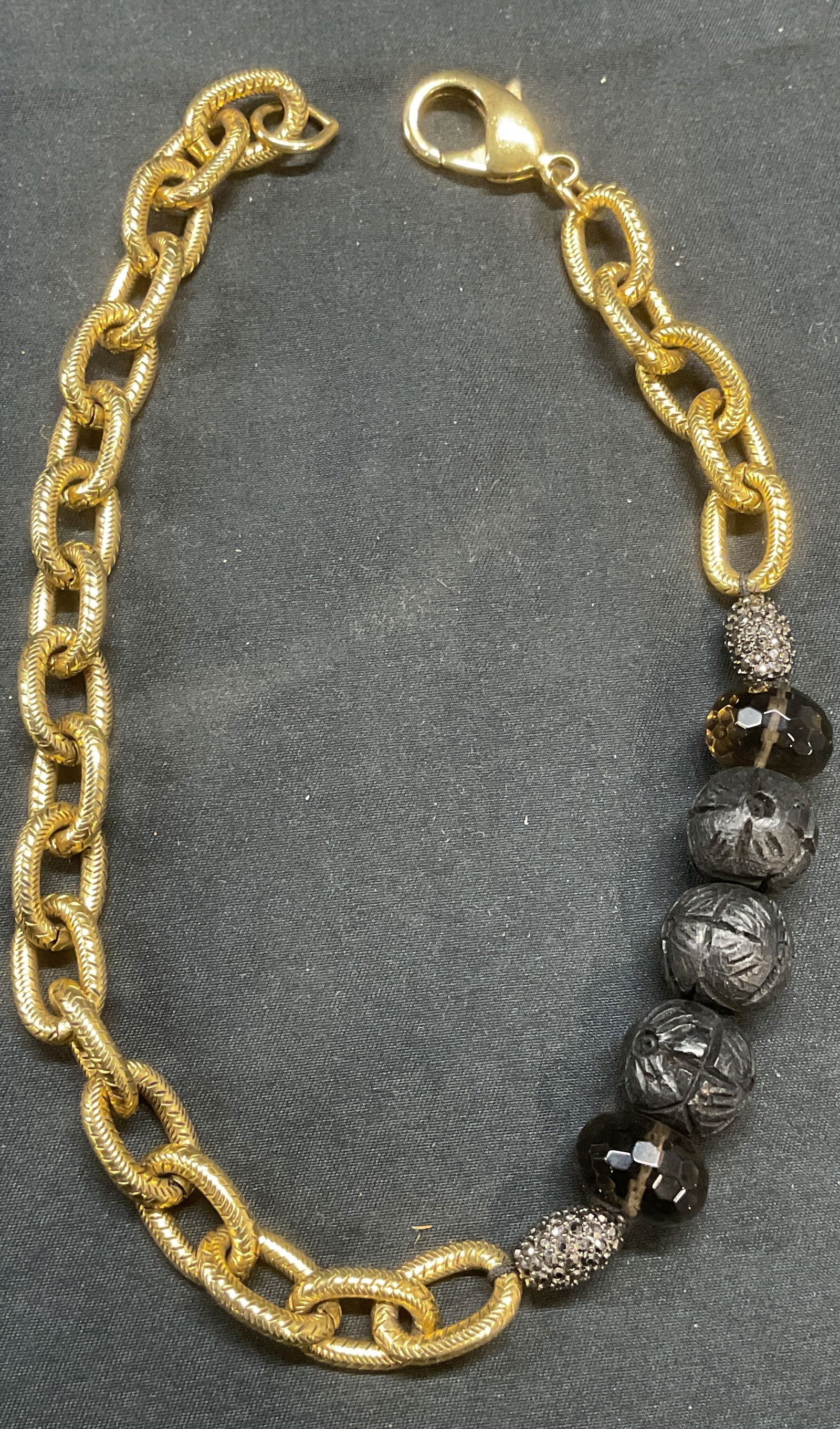 Gold Tone Carved Beaded Crystal Necklace (1 of 6)