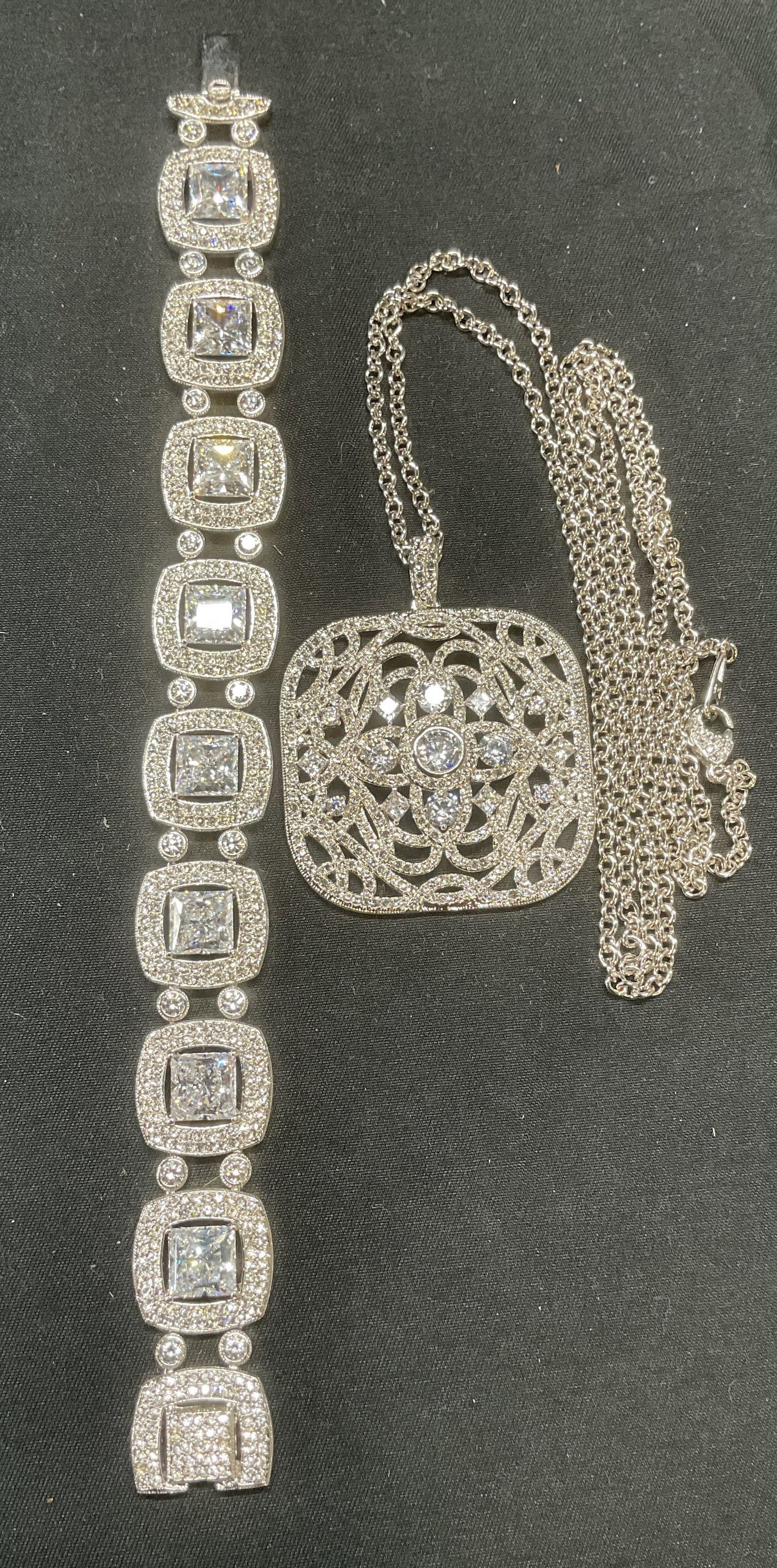 Lot 2 Signed Silver Tone Crystal Necklace + (1 of 9)