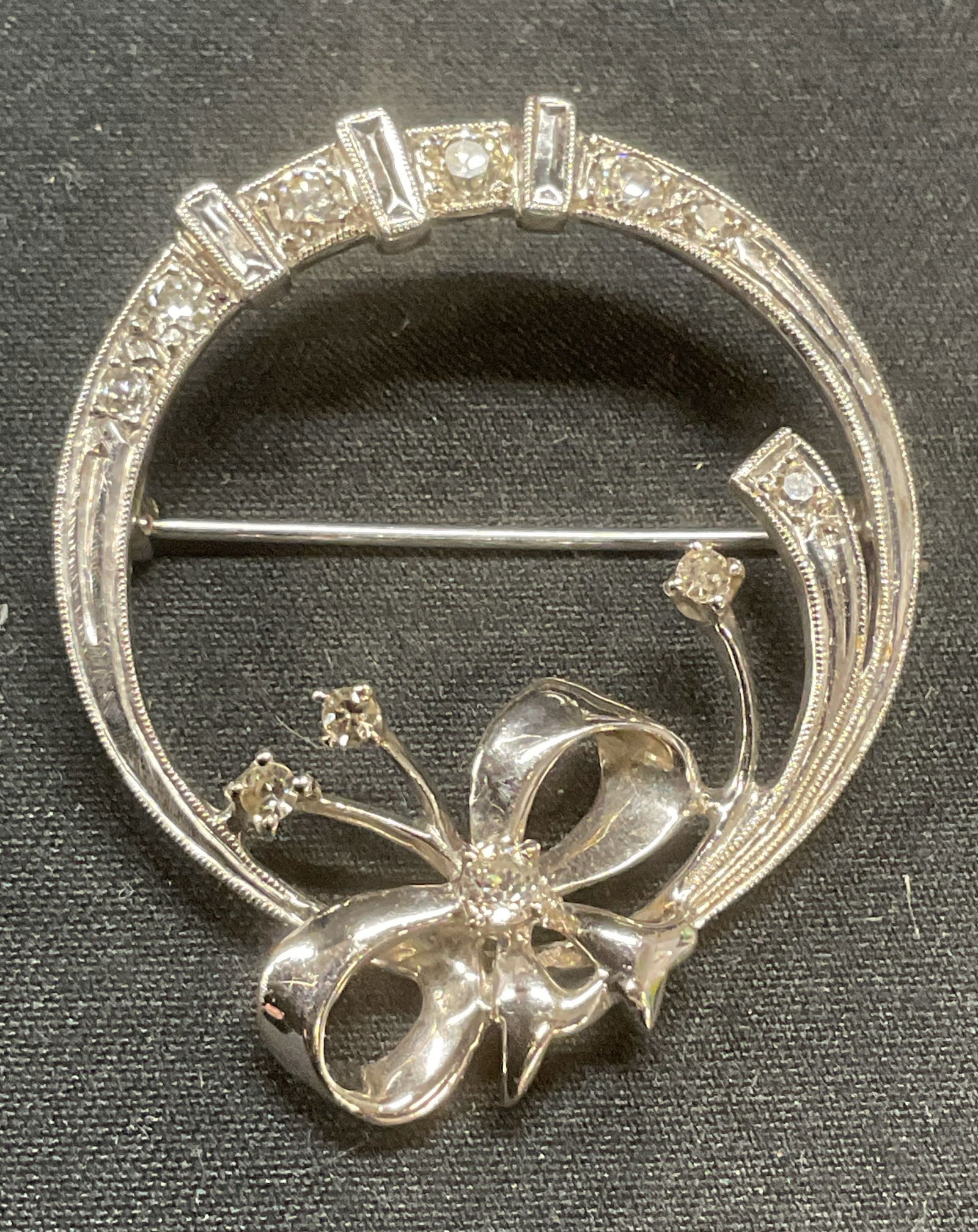 Silver Tone Crystal Circle Bow Brooch (1 of 6)