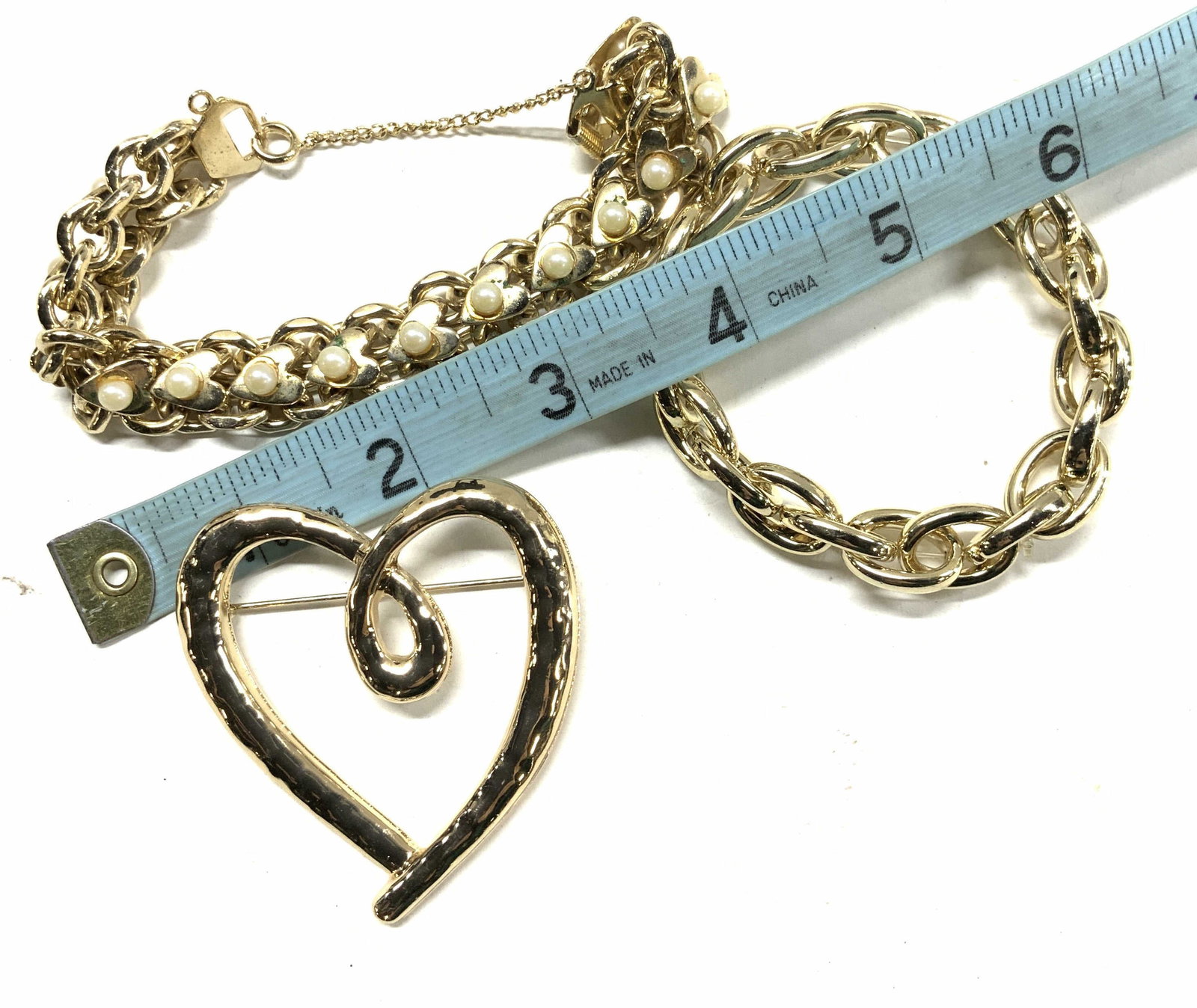 3 Polished Gold Tone Brooch and Bracelets (1 of 6)