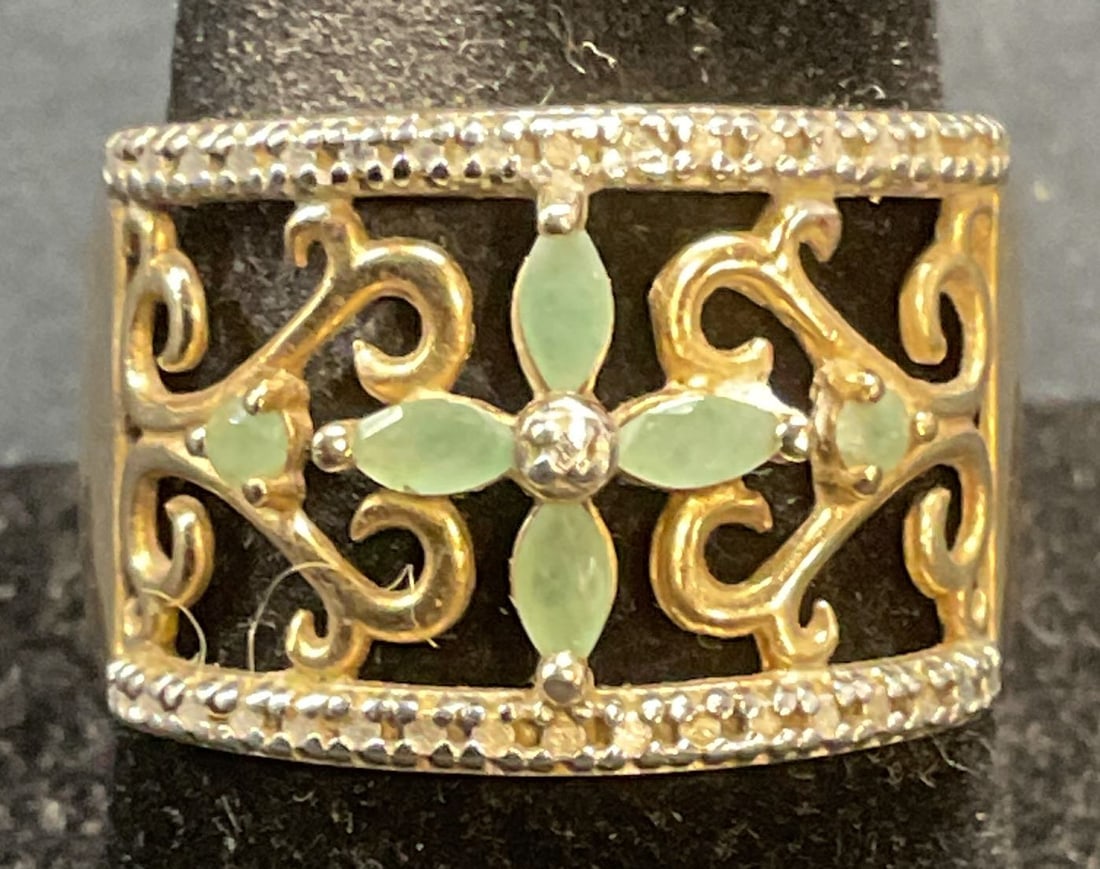 Sterling Silver Gold Pl Green Gem Ring (1 of 6)