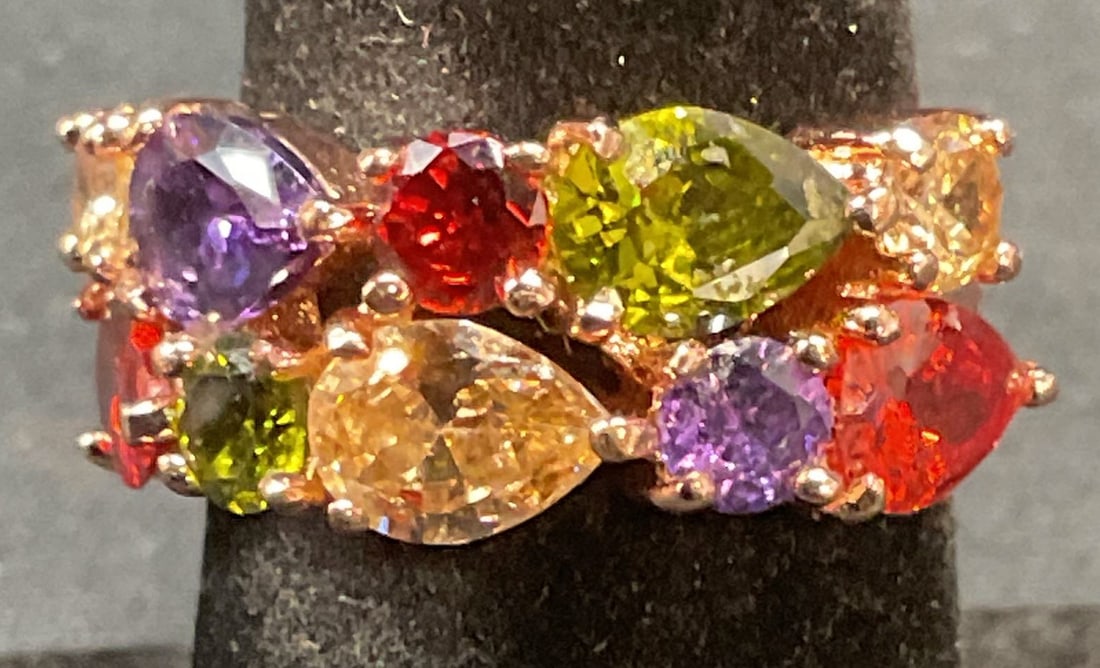 Sterling Silver Gold Tn Multi Crystal Ring (1 of 6)