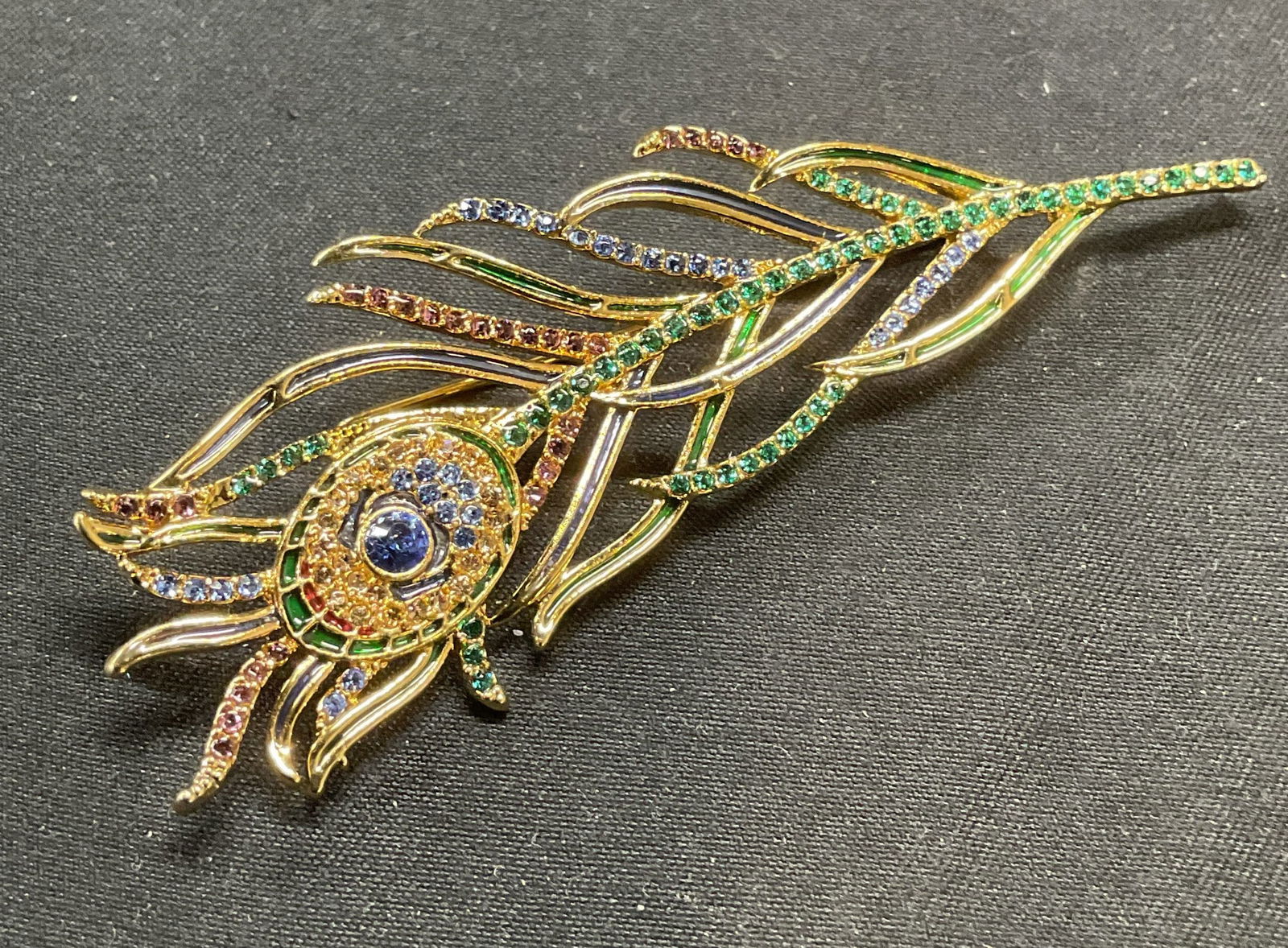 MMA Gold Plated Crystal Peacock Feather Brooch (1 of 7)