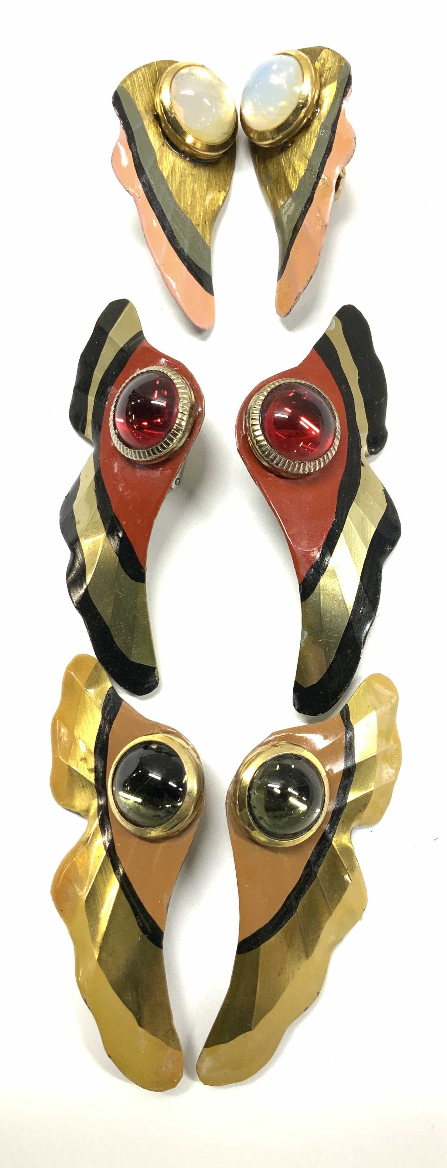 3 Pairs Artisanal Metal and Glass Clip Earrings (1 of 6)