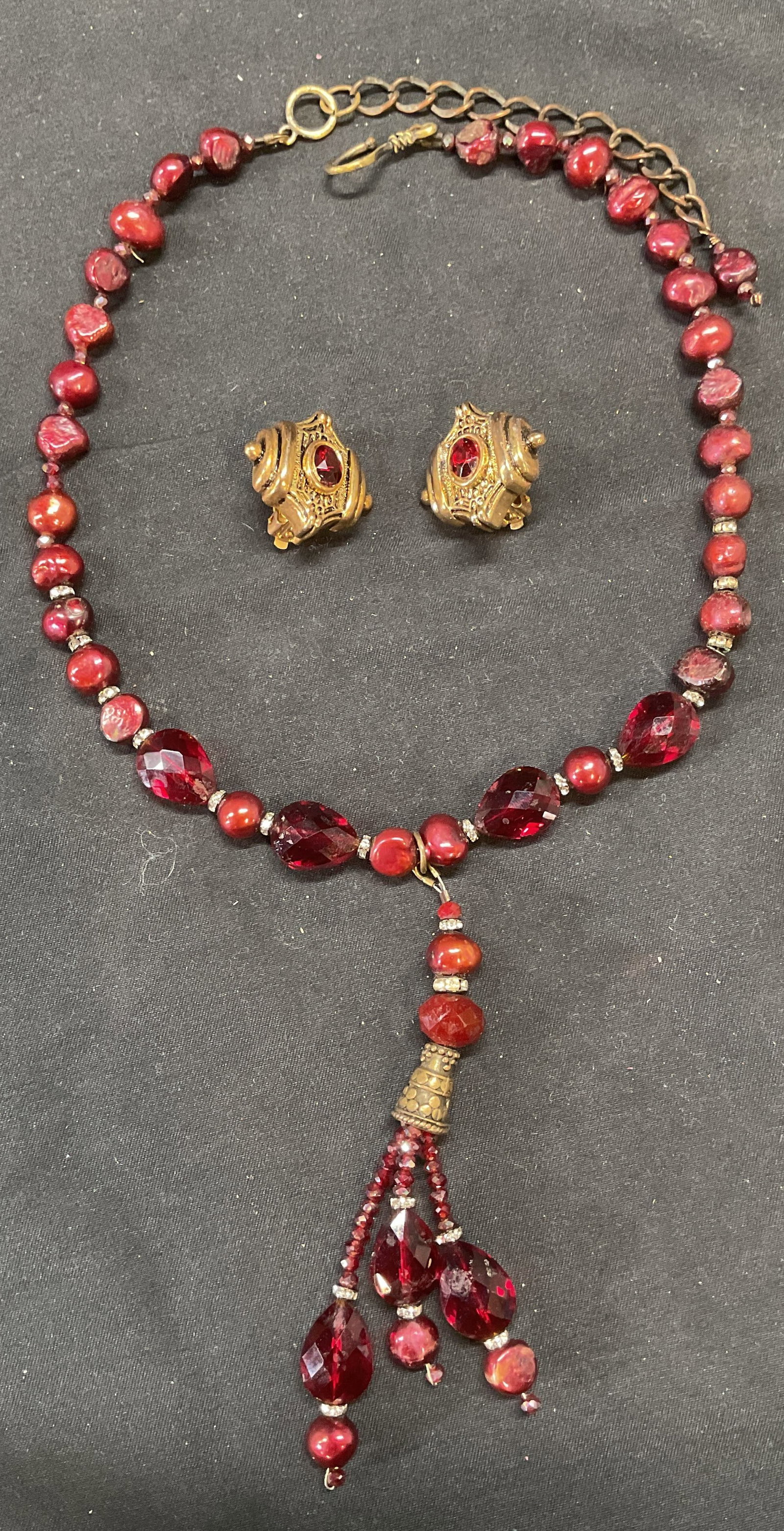 Lot 2 Vtg Red Faux Pearl & Crystal Necklace + (1 of 8)