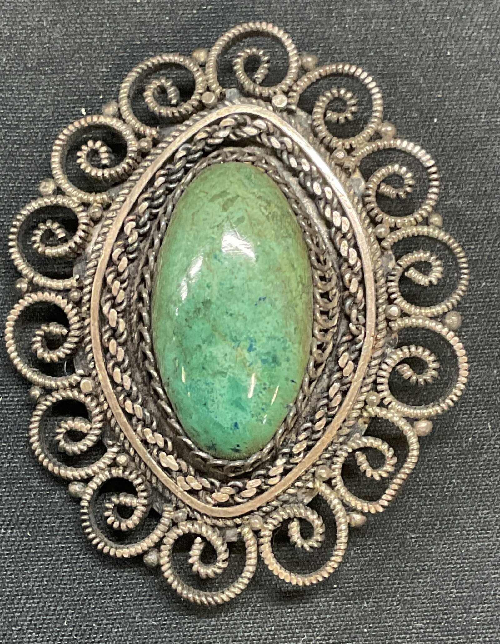 Israeli 935 Silver Green Stone Brooch (1 of 6)