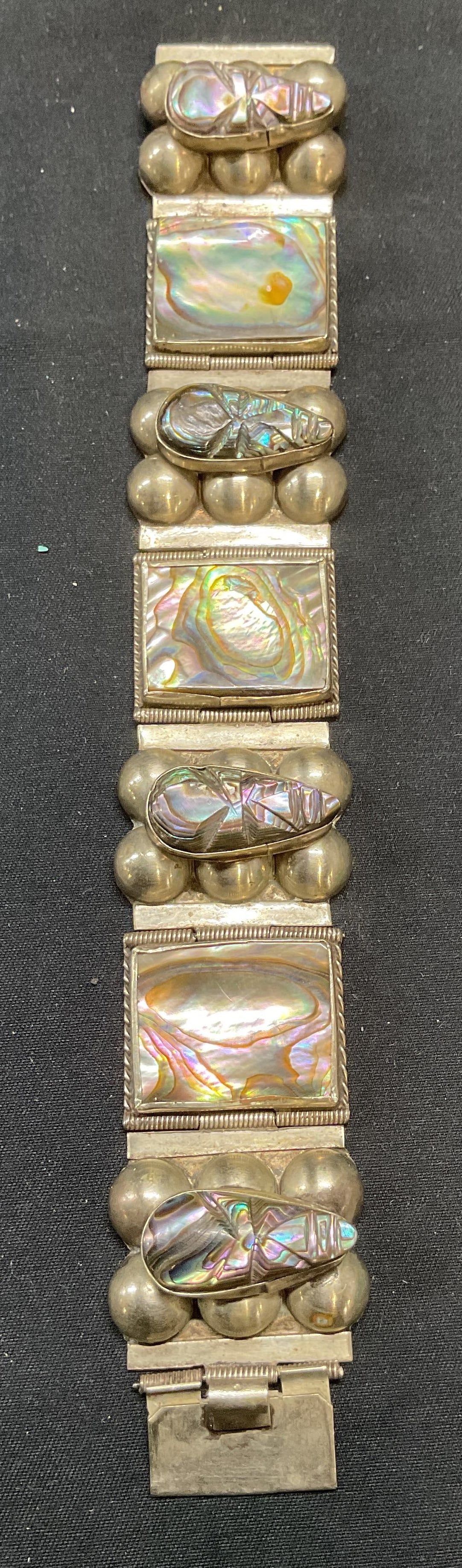 Vntg Sterling Silver Abalone Bracelet, Mexico (1 of 7)