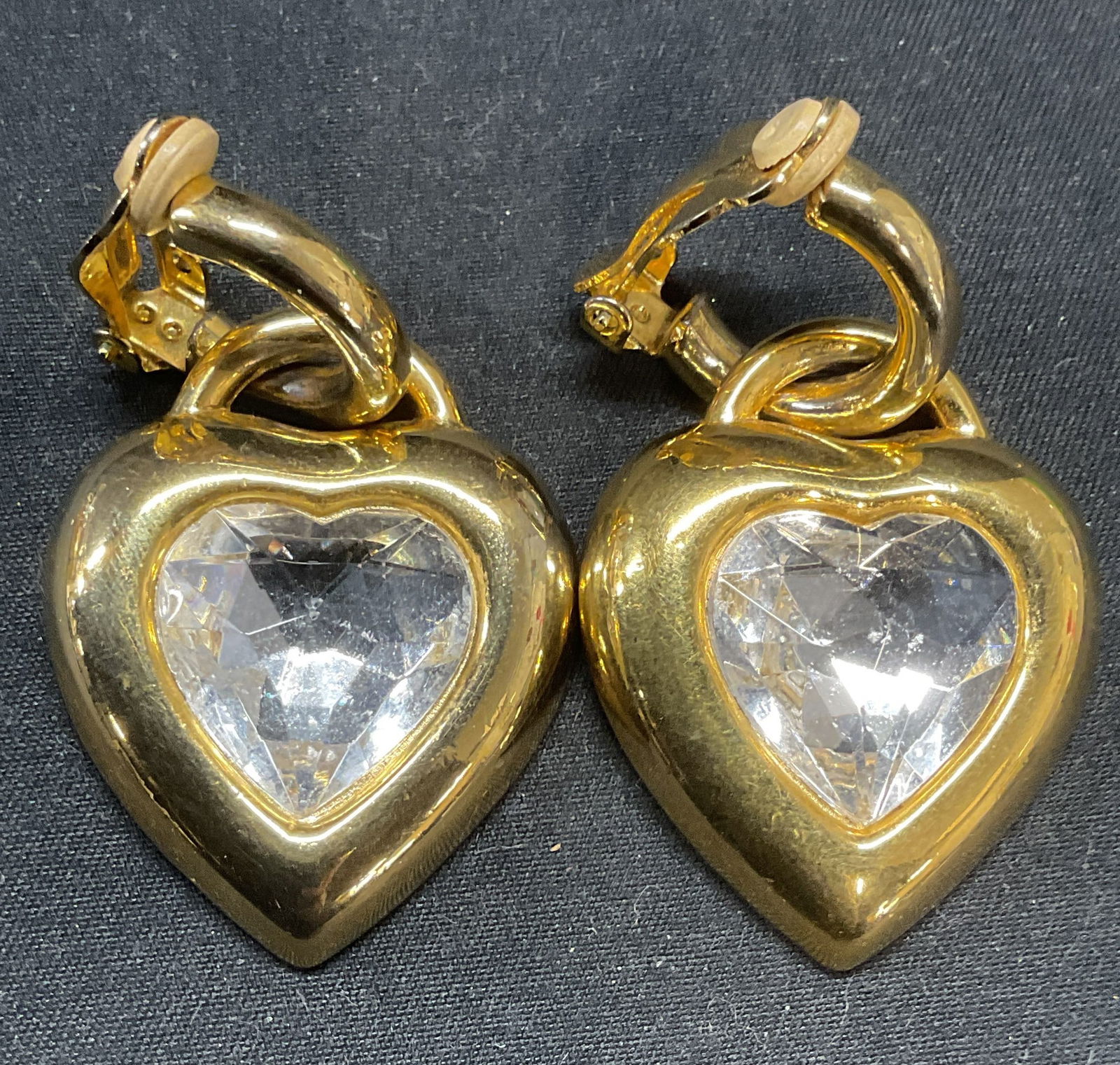 Vintage Gold Tone Crystal Heart Earrings (1 of 6)