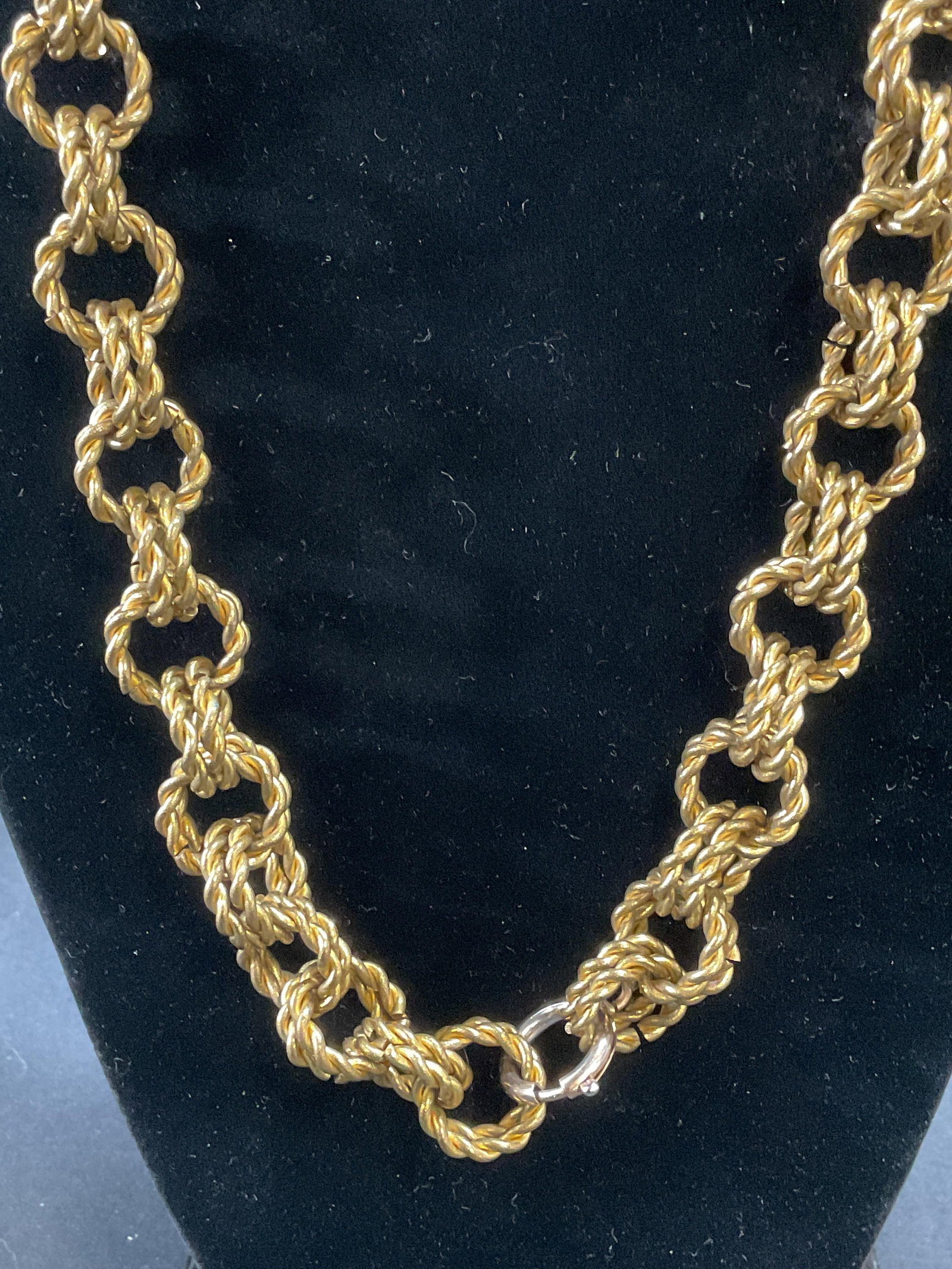 Vintage Heavy Gold Tone Chain Necklace: Vintage gold tone chain necklace. Two clasps. Drop length approx. 12 inches. Necklace has weight. Some surface wear including scratching observed. Jewelry, estate jewelry, costume jewelry, cocktail je