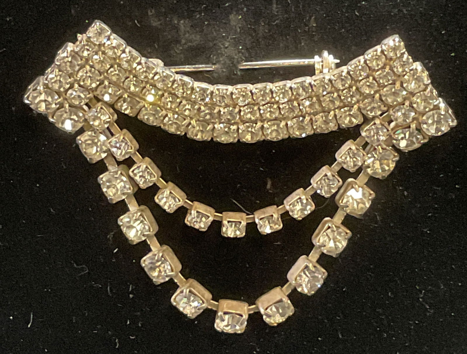 Vintage Silver Tone Colorless Crystal Brooch (1 of 7)