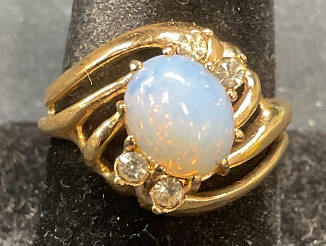 Signed 18k Gold Plated Opal Cabochon Ring (1 of 6)