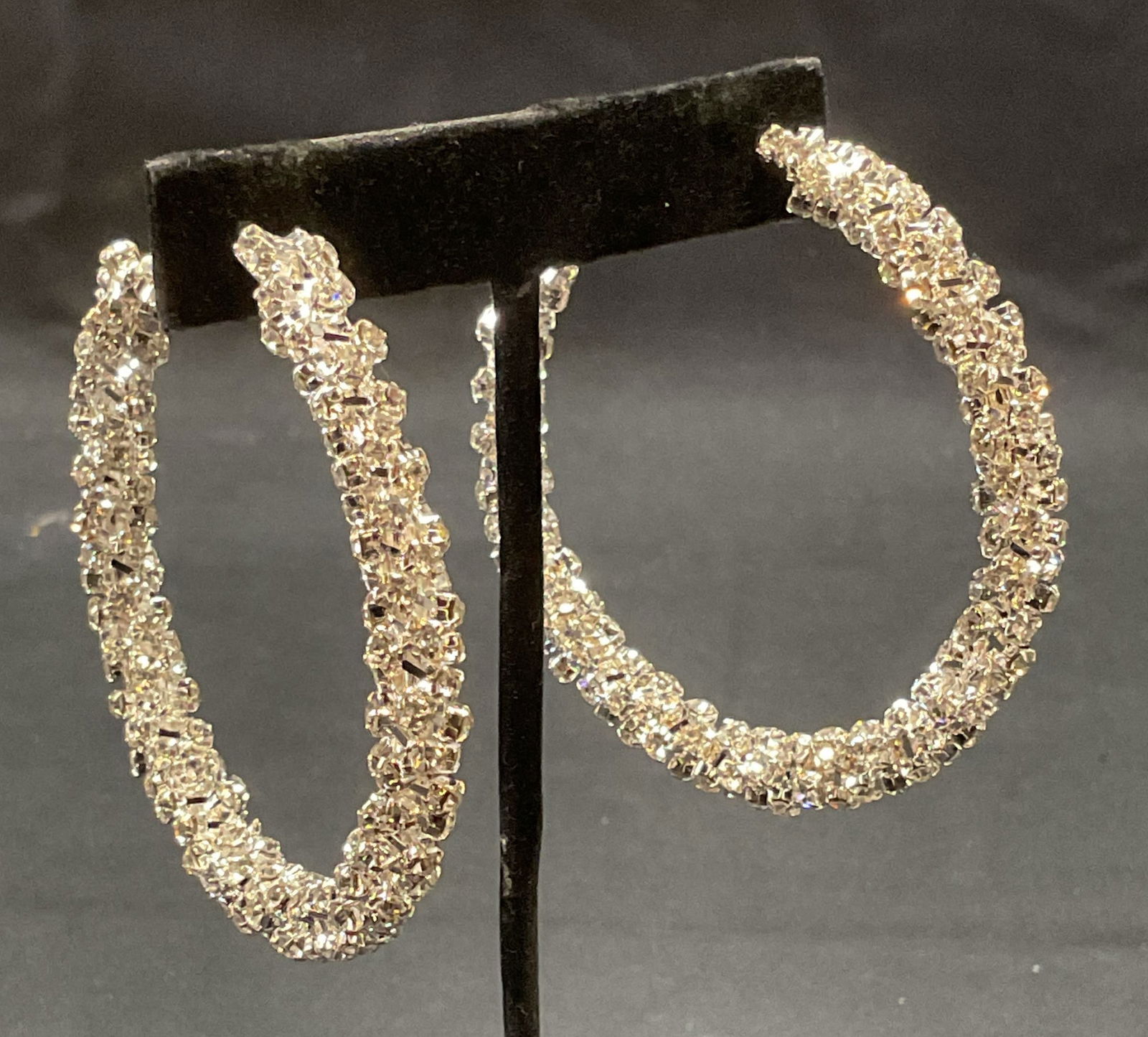 Silver Tone Crystal Hoop Earrings, 2.5 Inches (1 of 6)