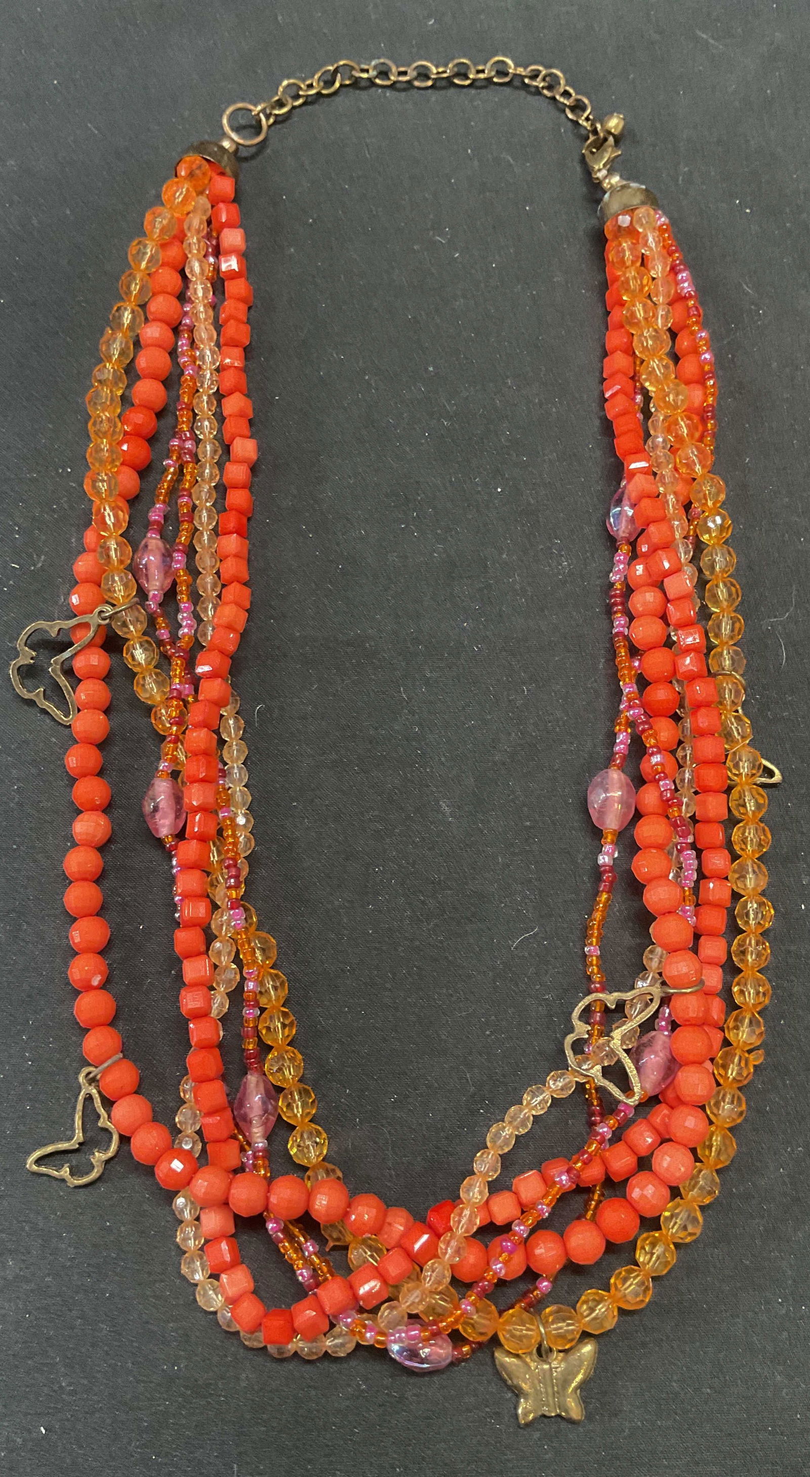 Orange Crystal Beaded Butterfly Necklace (1 of 6)