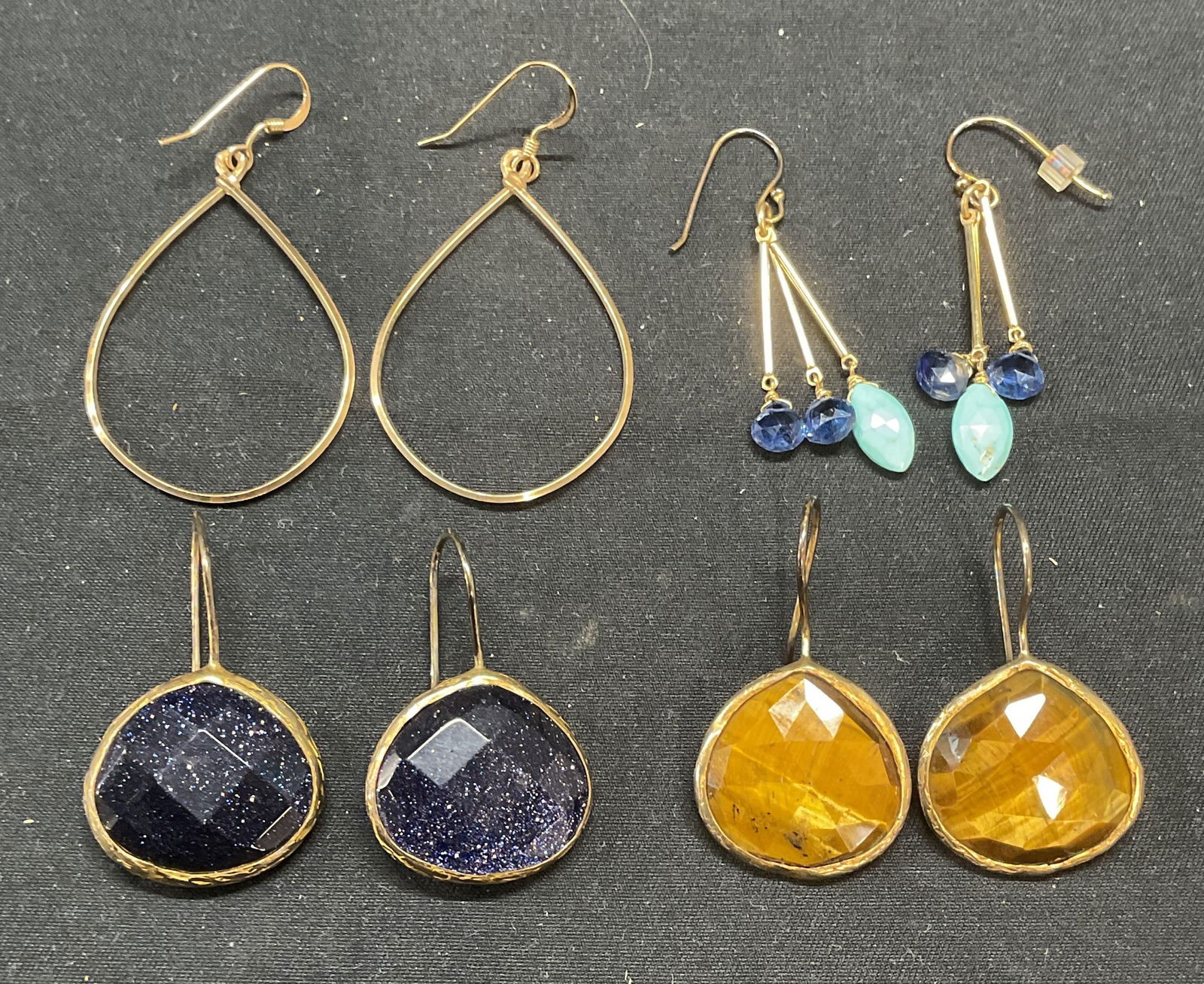 Lot 4 Tigers Eye Earrings, Gold Tone Earrings (1 of 8)