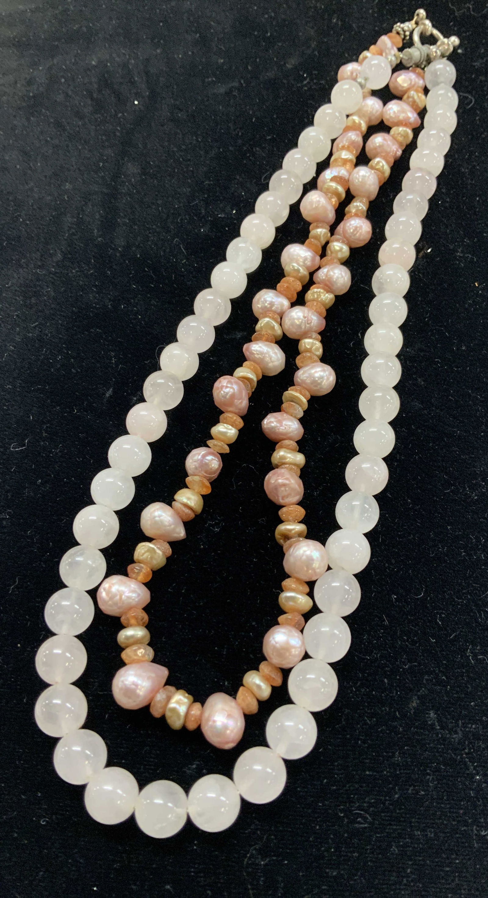 Pearl & Gem Necklace, Rose Quartz Necklace, 2 (1 of 6)