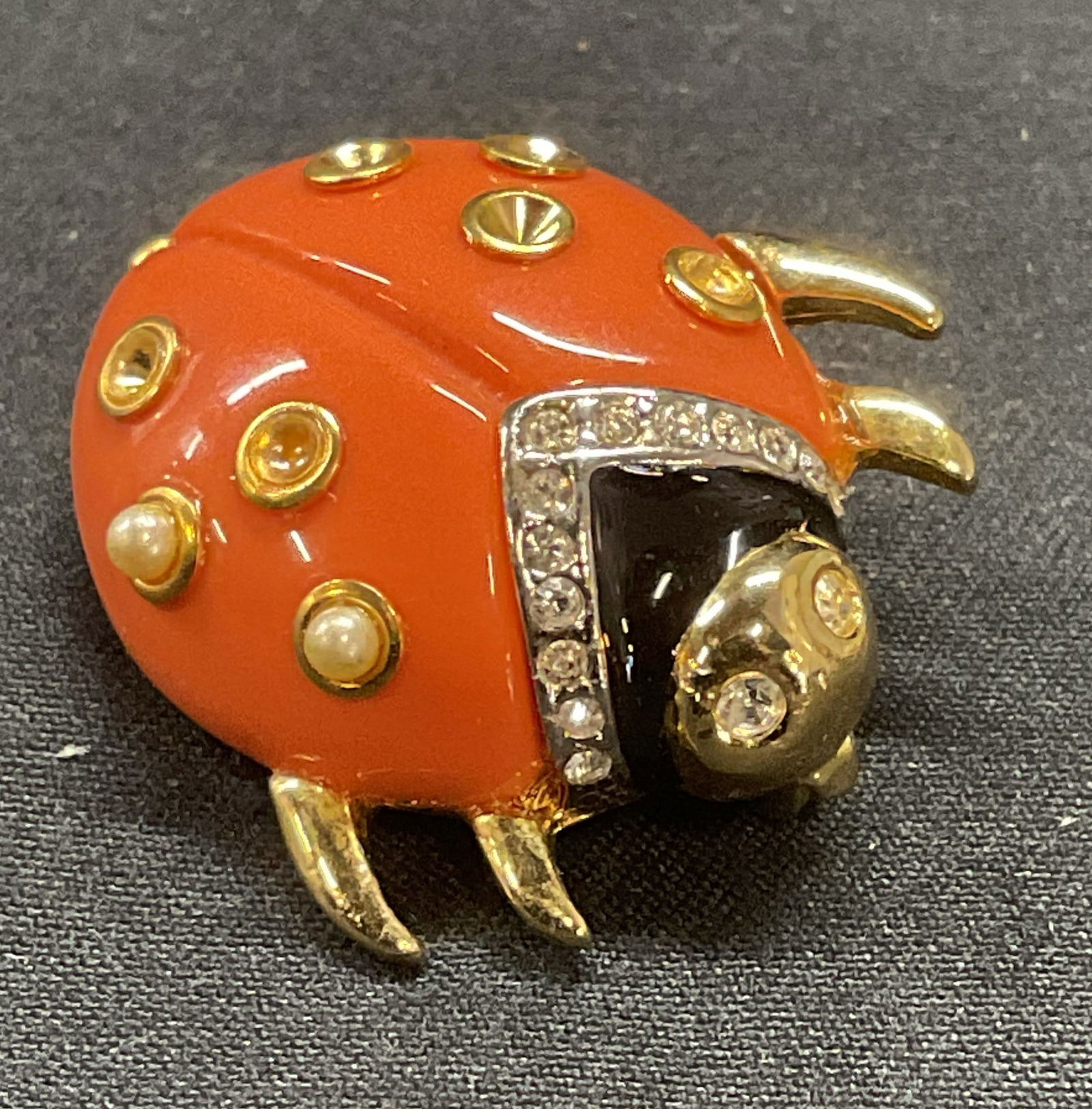 Kenneth Lane Enamel Crystal Ladybug Brooch (1 of 7)