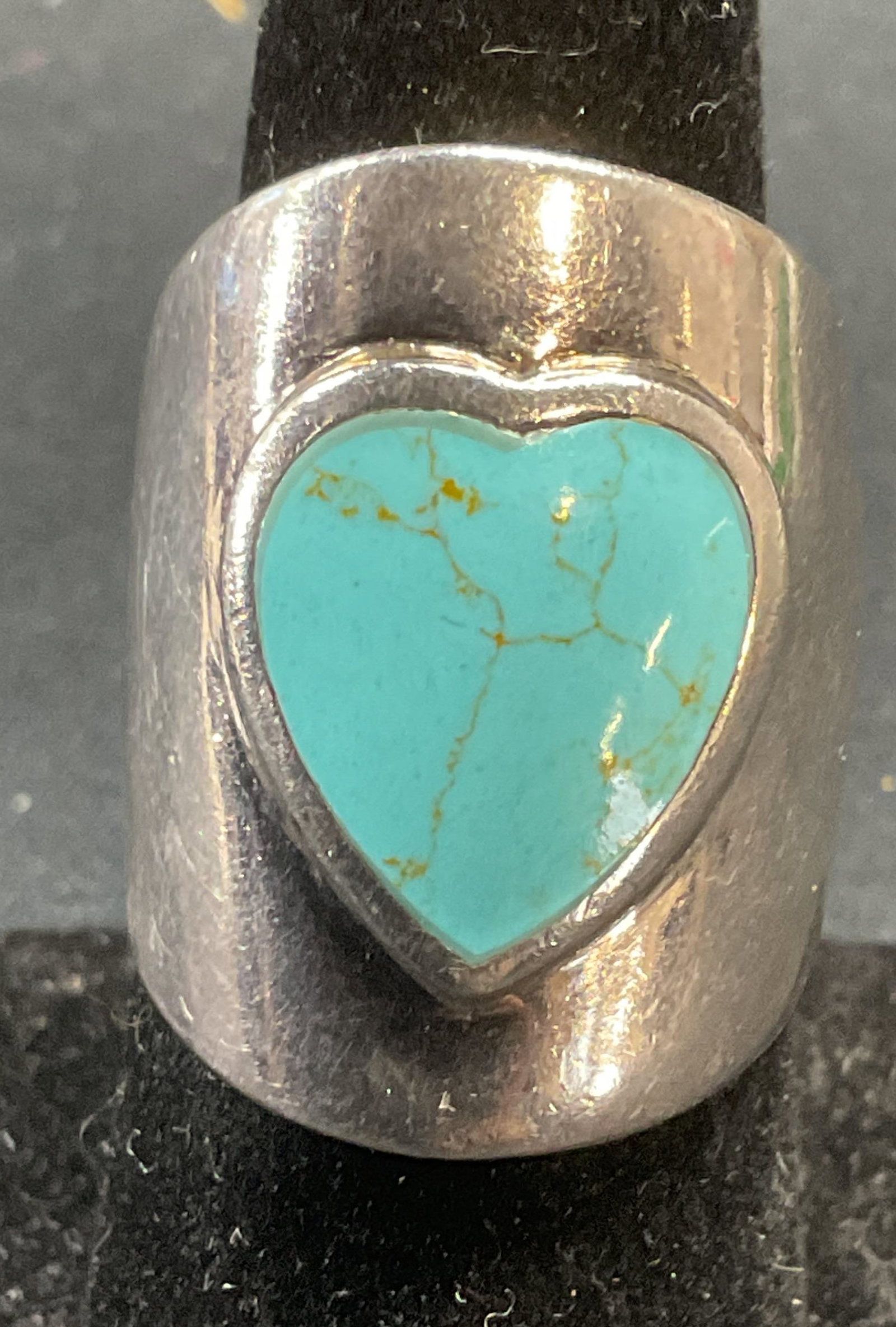 Signed Sterling Silver Turquoise Enamel Heart Ring (1 of 6)