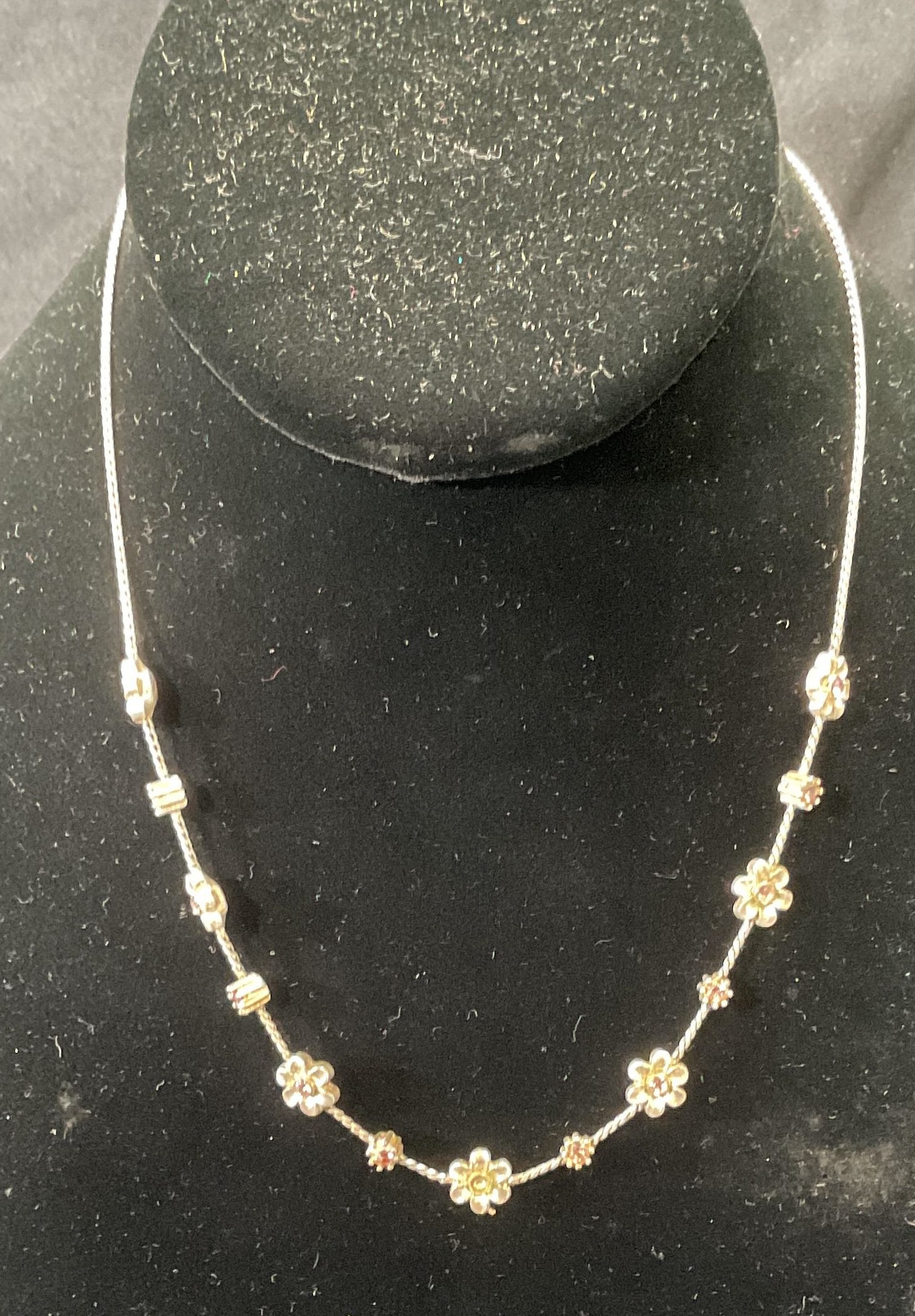 Silver Tone Pink Crystal Flower Choker Necklace (1 of 6)