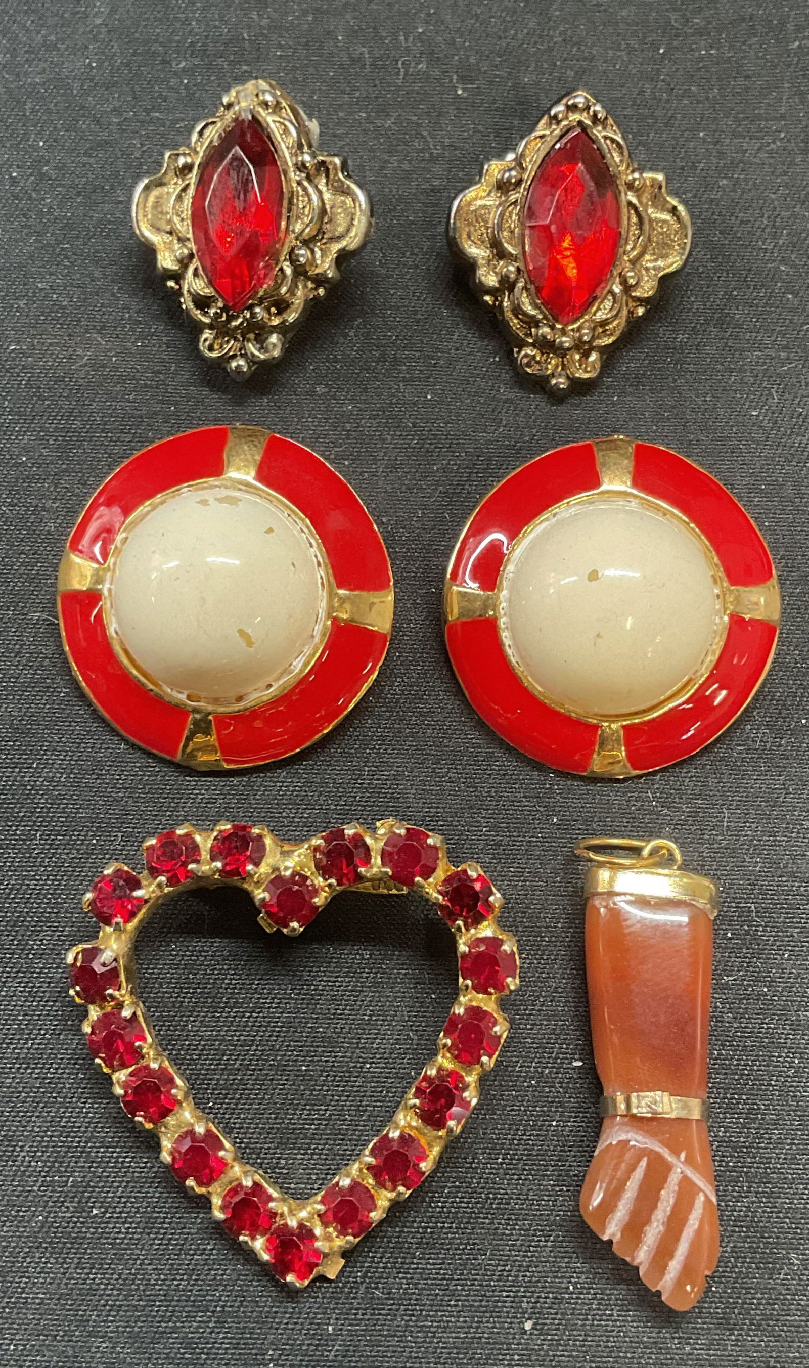 Lot 4 Gold Tn Red Crystal Heart Brooch + (1 of 9)