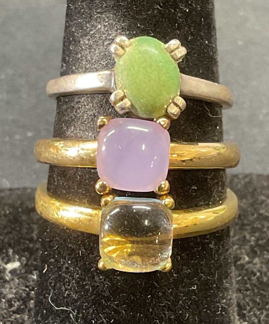 Lot 3 Vntg Sterling Silver Green Stone Ring + (1 of 6)