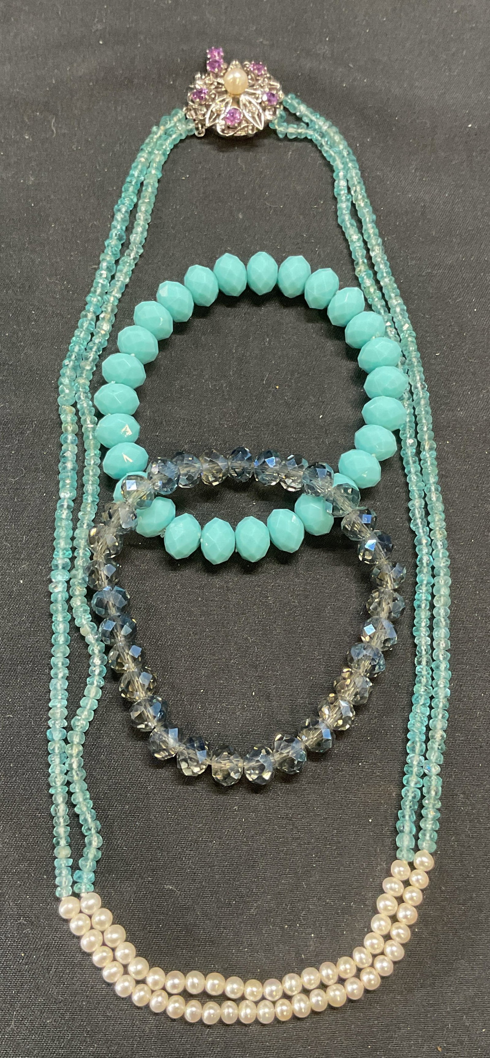 Lot 3 Blue Crystal Faux Pearl Necklace + (1 of 6)