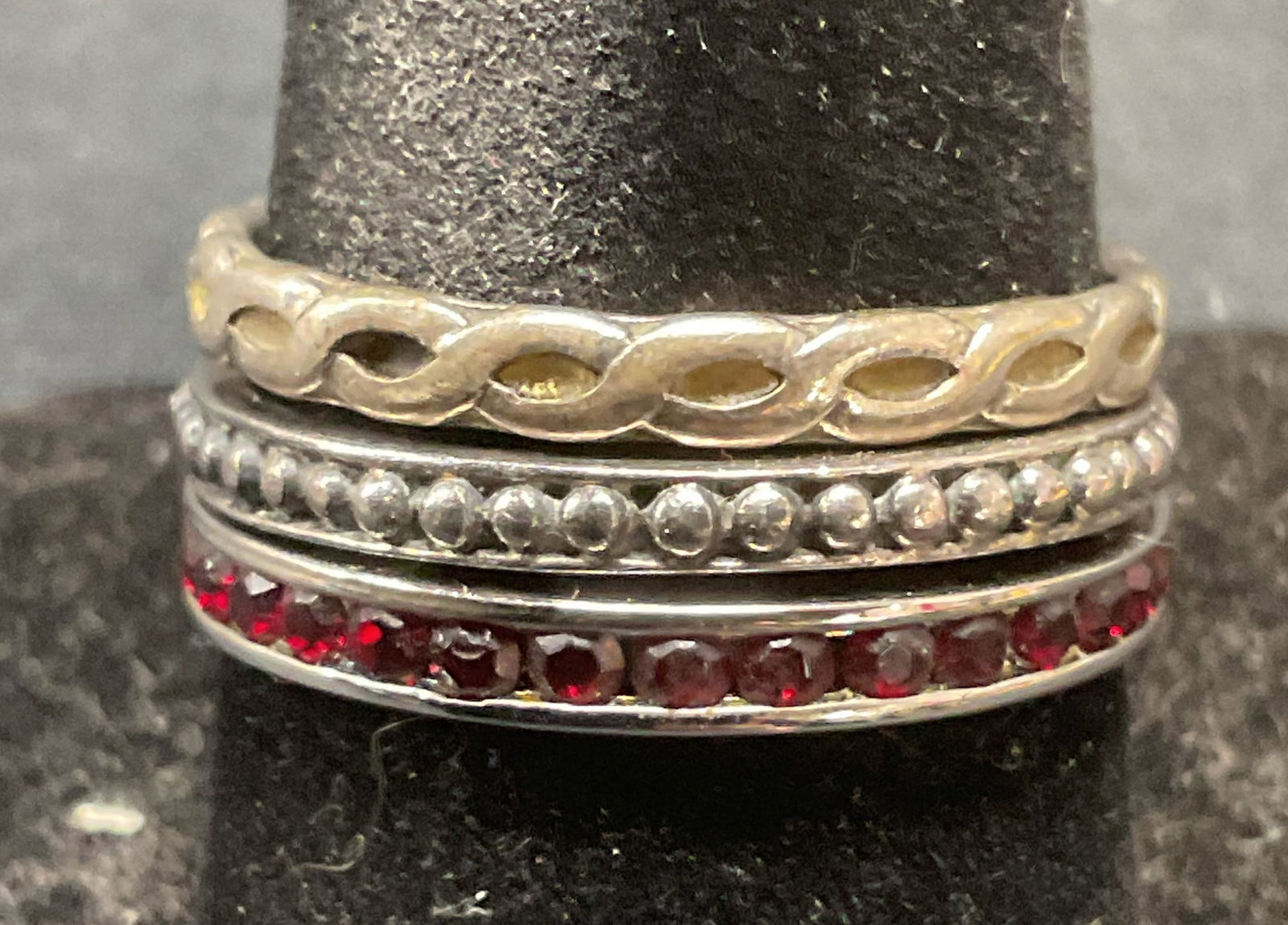 Lot 3 Sterling Silver Red Crystal Ring + (1 of 7)