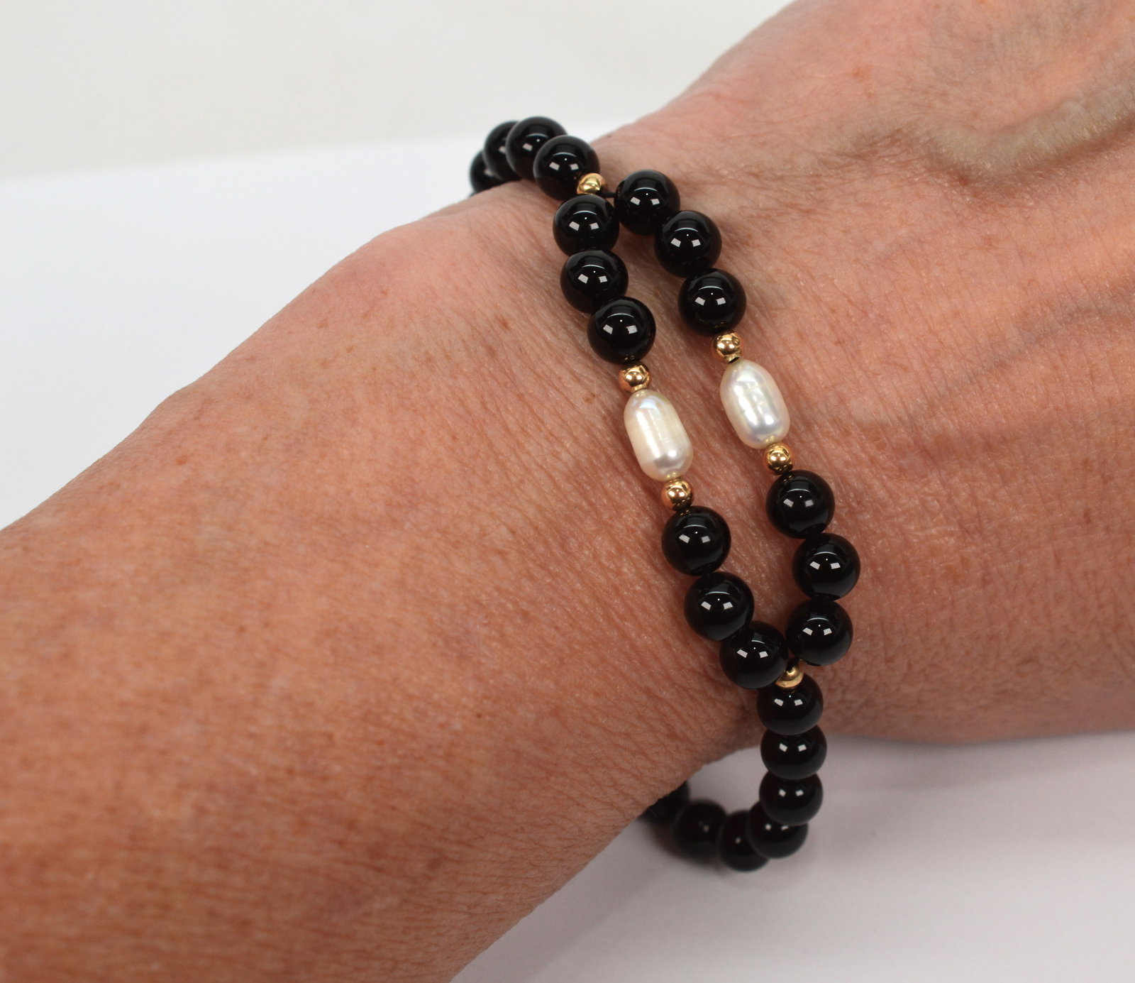 14K Yellow Gold Onyx Bead and Pearl Bracelet (1 of 2)