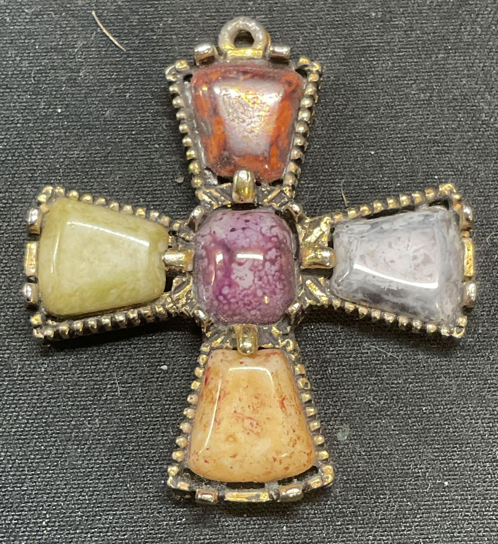 Gold Tone Multicolor Cabochon Cross Pendant (1 of 6)