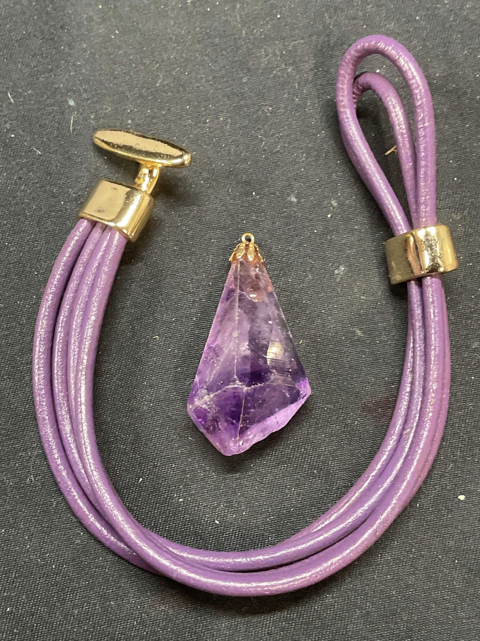 Lot 2 Amethyst Pendant & Purple Leather Bracelet (1 of 6)