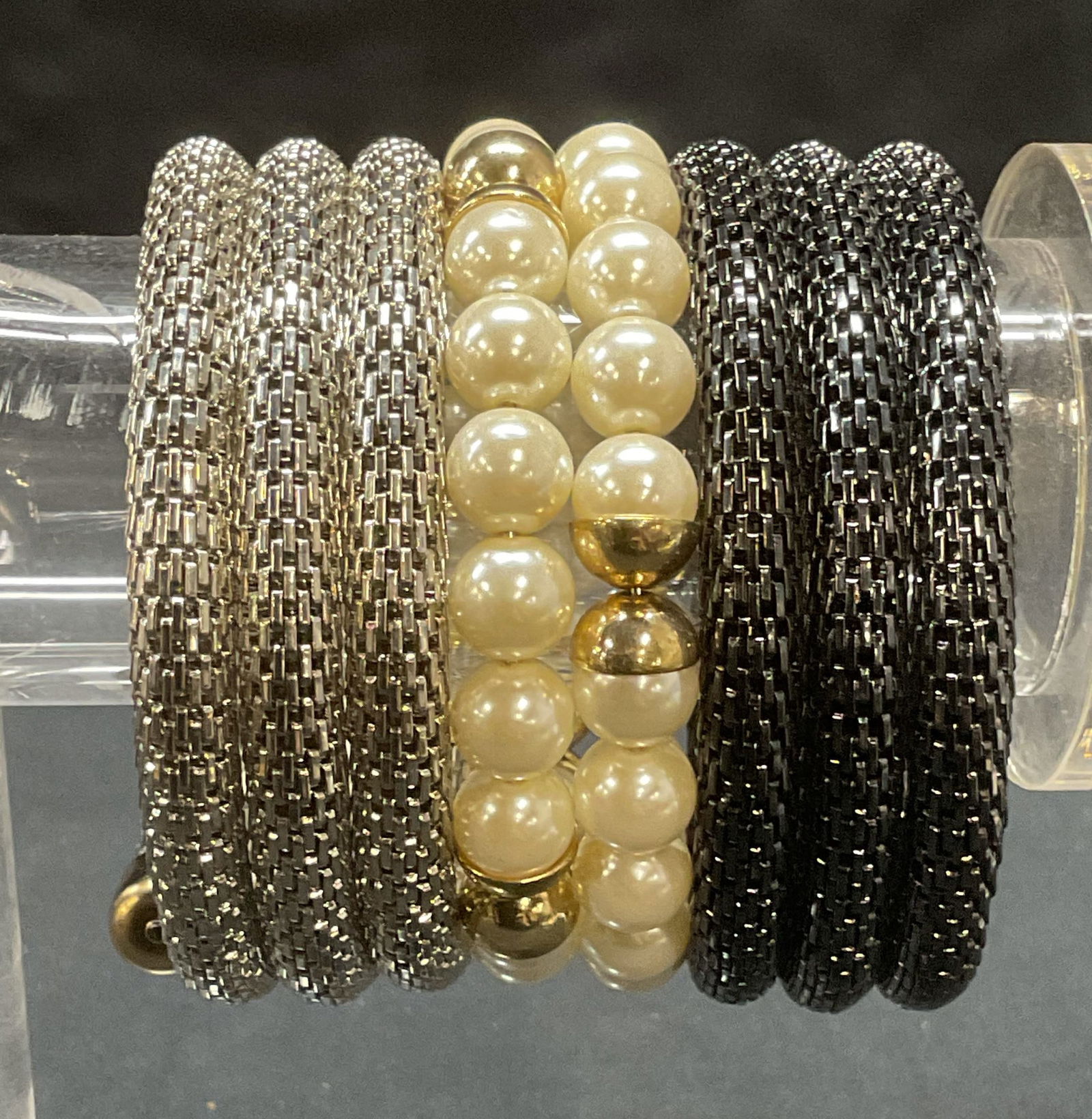 Silver Tone & Faux Pearl Wrap Bracelet (1 of 6)