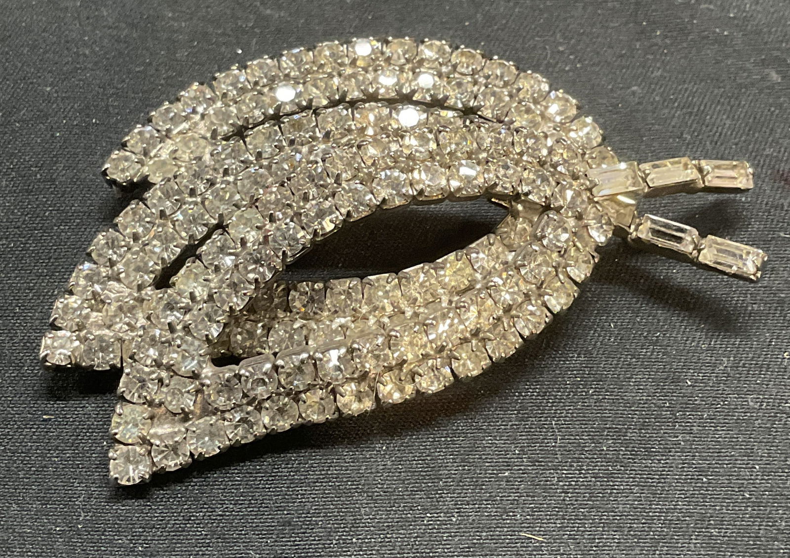 Vintage Silver Tone Crystal Leaf Brooch (1 of 7)