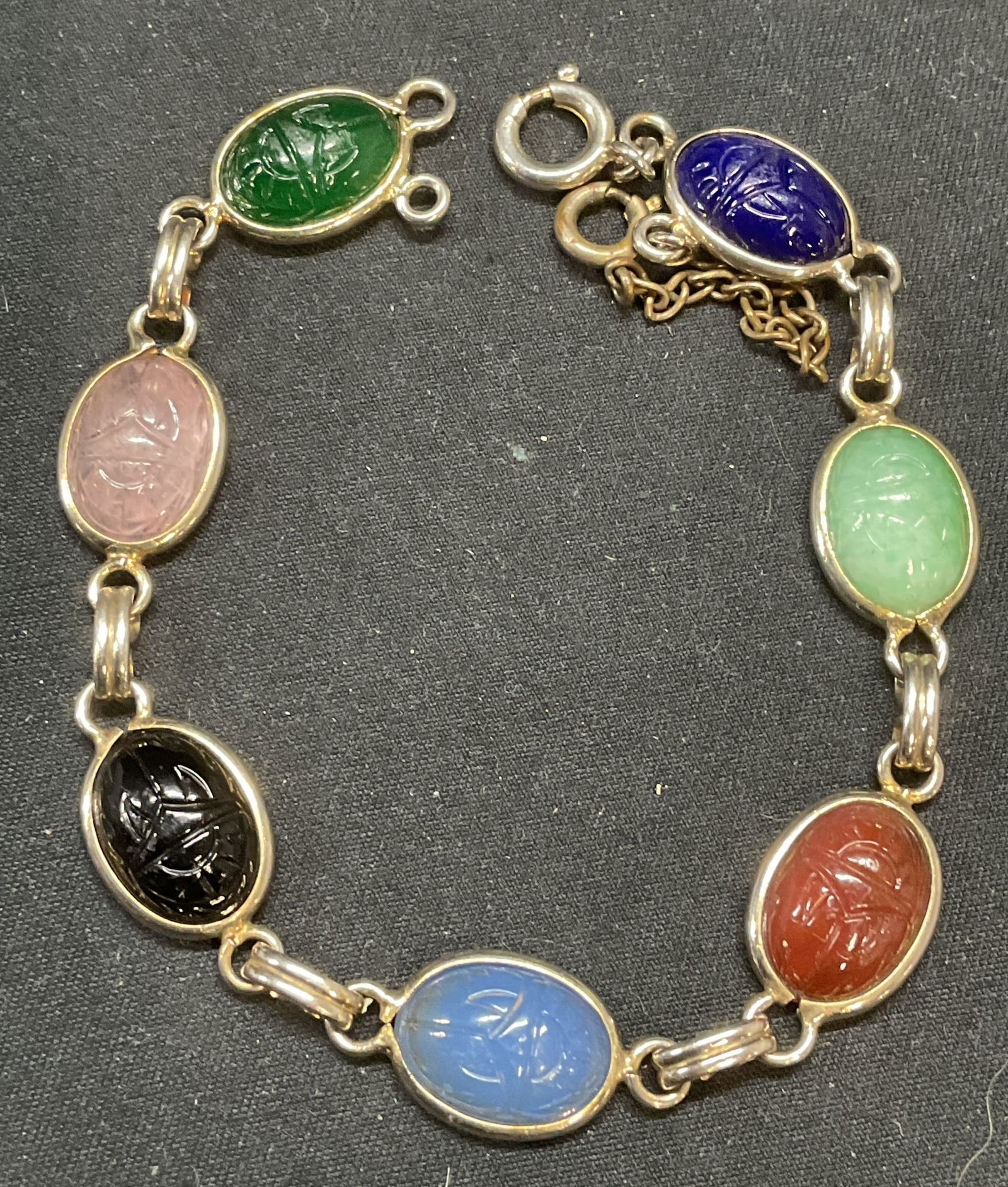 Silver Tone Semi Precious Stone Scarab Bracelet (1 of 6)