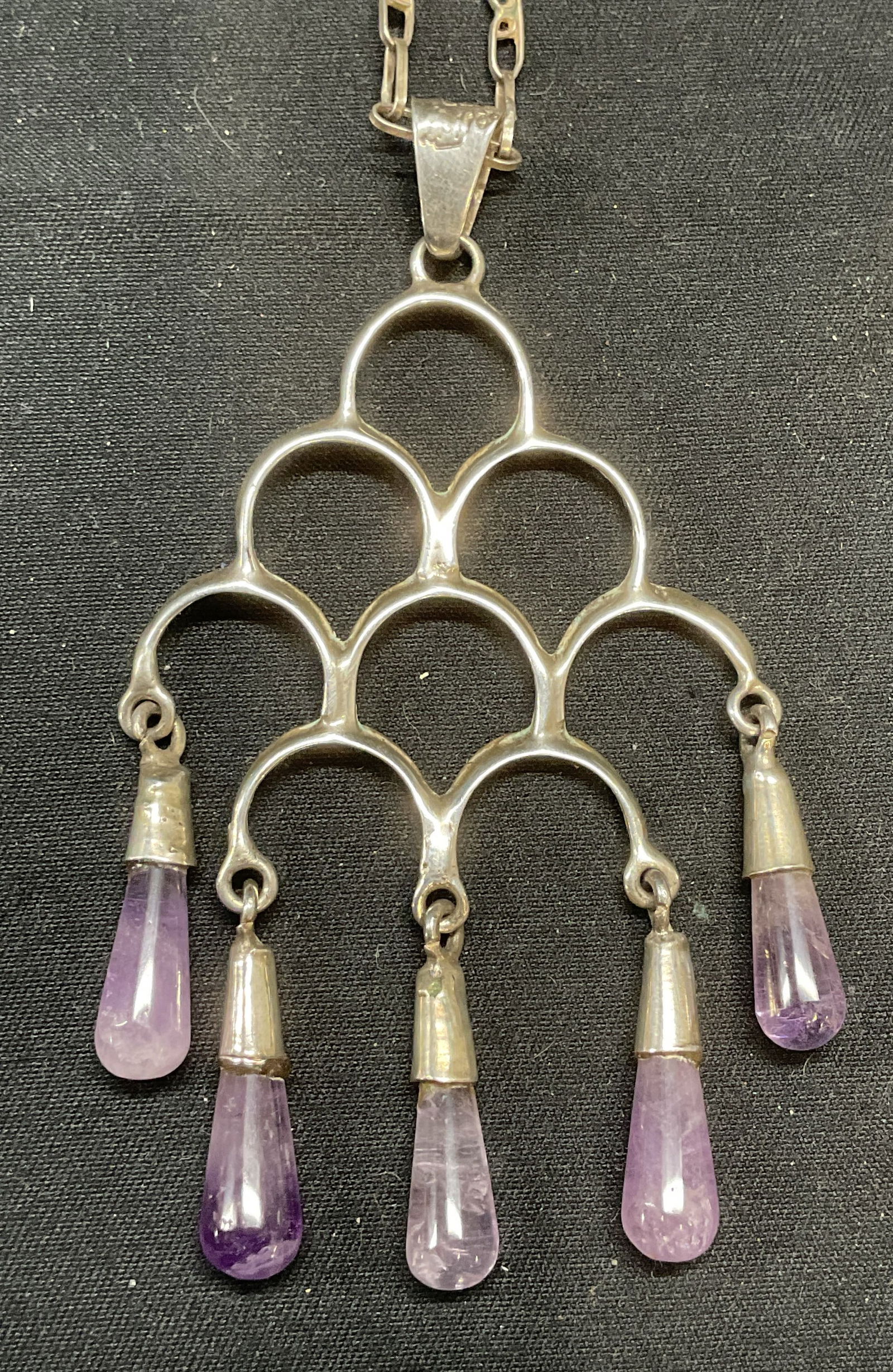 Sterling Silver Amethyst Pendant Necklace, Mexico (1 of 8)