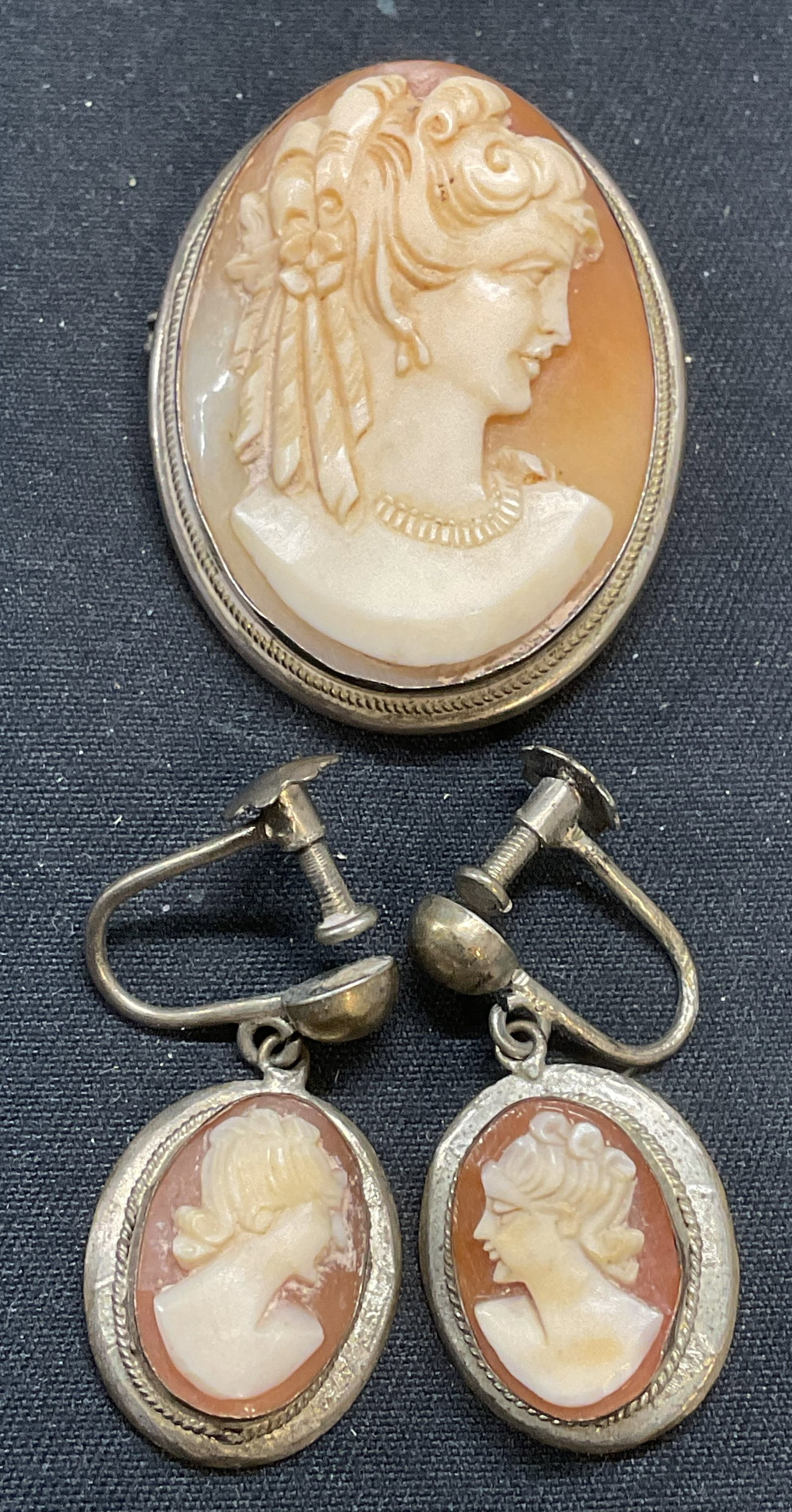 Lot 2 Antique 800 Silver Shell Cameo Brooch + (1 of 6)