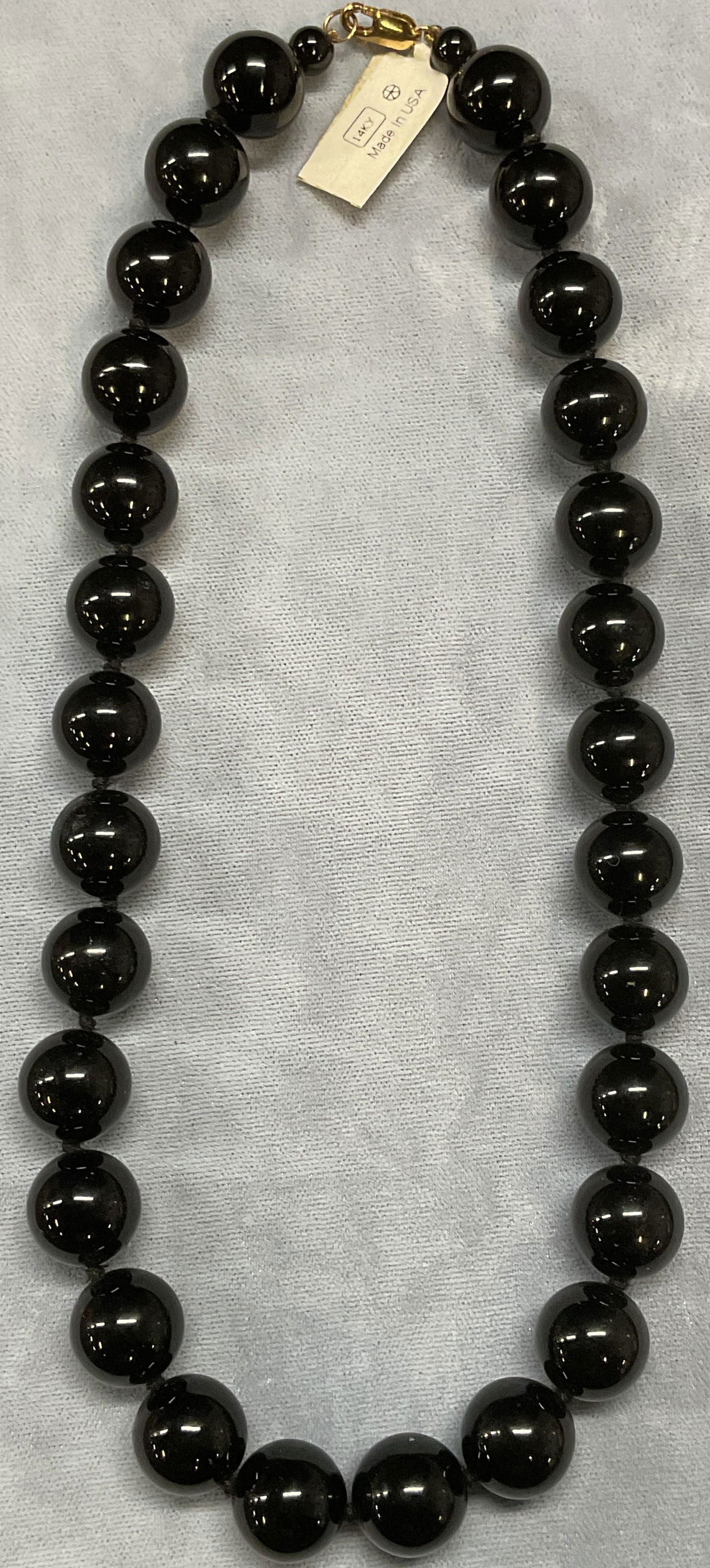 Black Onyx Beaded Necklace, 14k Gold Clasp (1 of 7)
