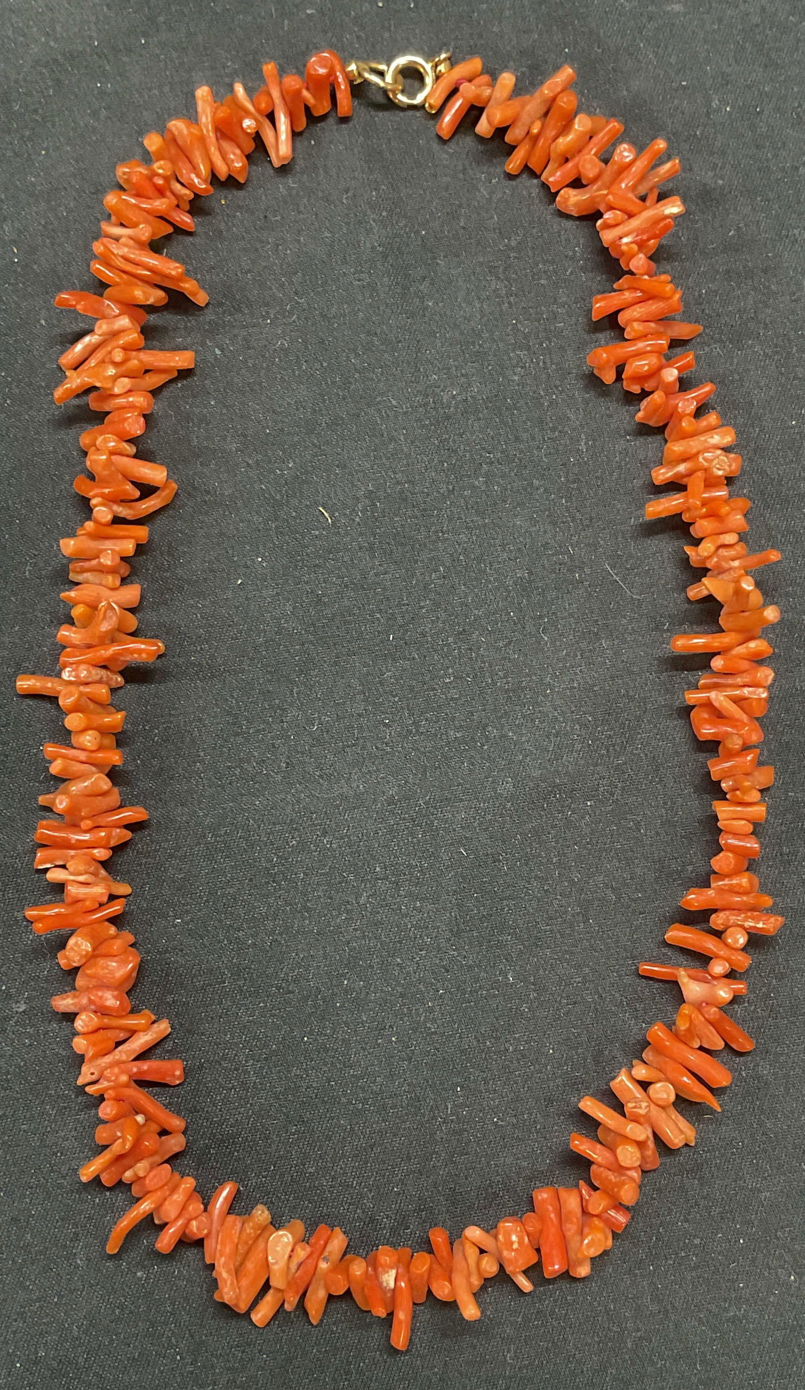 Vintage Red Coral Branch Choker Necklace: Instagram red coral branch beaded choker necklace. Drop length approx. 7.5 inches. Some surface wear including scratching observed. Jewelry, estate jewelry, fine jewelry, cocktail jewelry, fashion jew