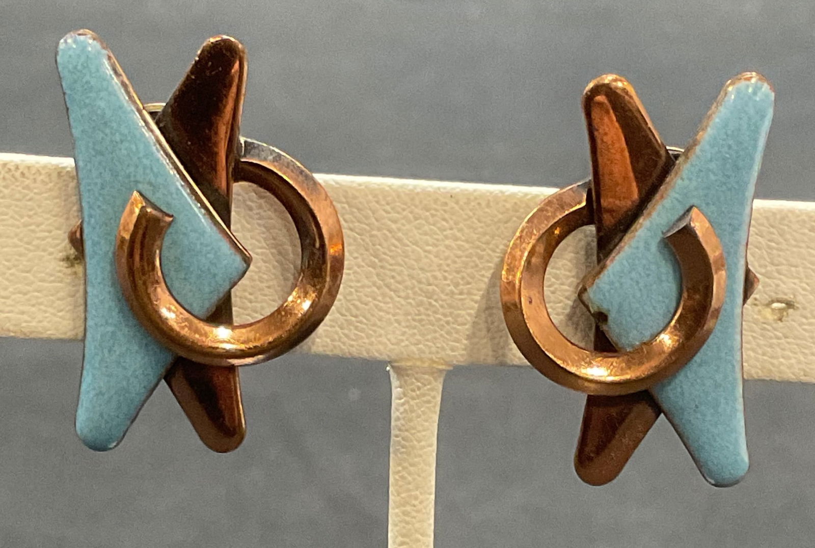 Vntg Matisse Copper & Blue Enamel Earrings (1 of 6)